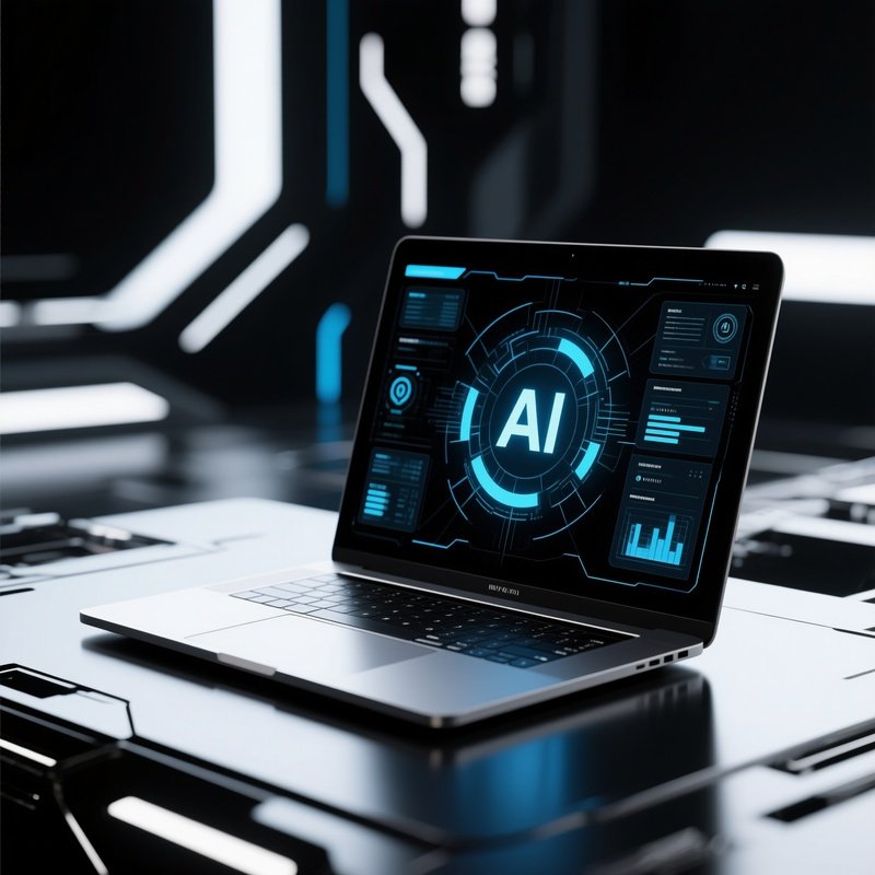 Abstract Photorealistic Laptop With Ai Interface On Screen