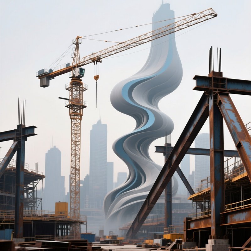 Abstract Tower Crane Lifting Beams City Skyline