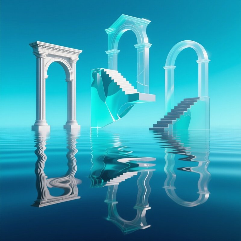 Abstract Water Reflecting Architectural Symbols