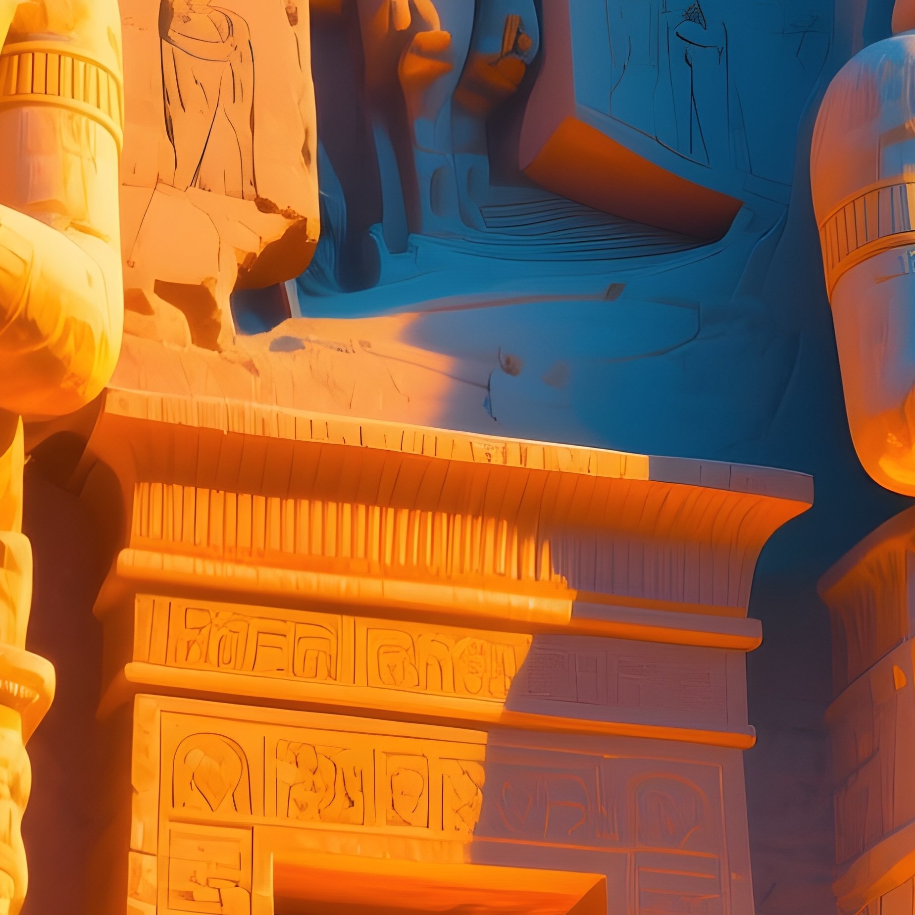 Abu Simbel Statues Glowing Dawn Sunlight Entrance Concept Art - Full Resolution Quality Preview