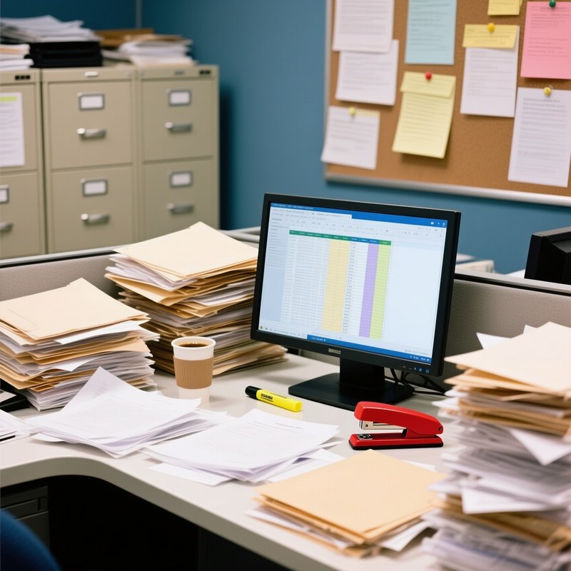 Administrative Office With Stack Of Files
