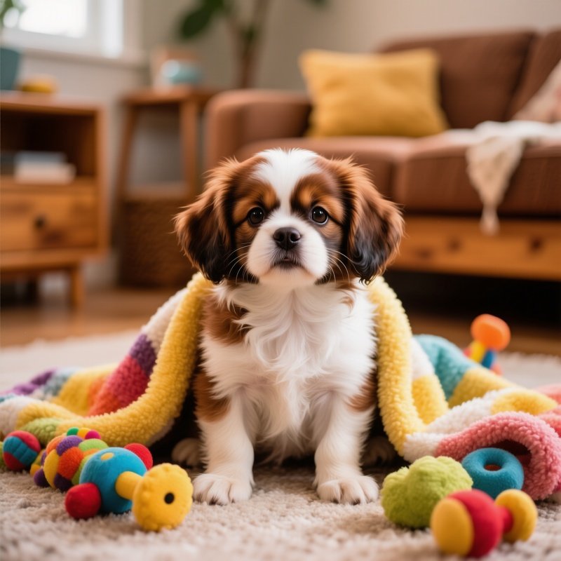 Adorable Tibetan Spaniel Puppy In Playful Situation