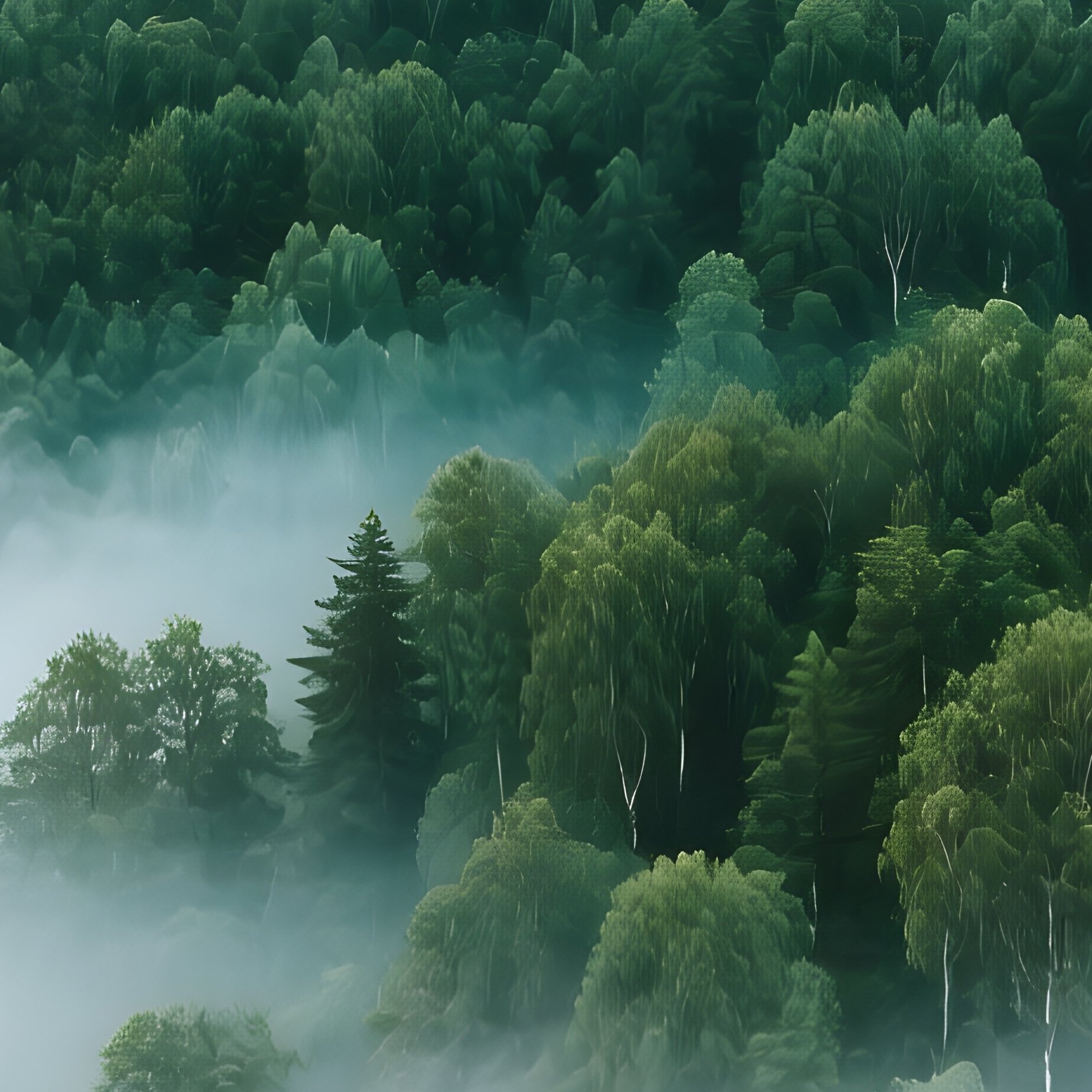 Aerial View Of A Forest Covered In Mist Forest Mist - Full Resolution Quality Preview