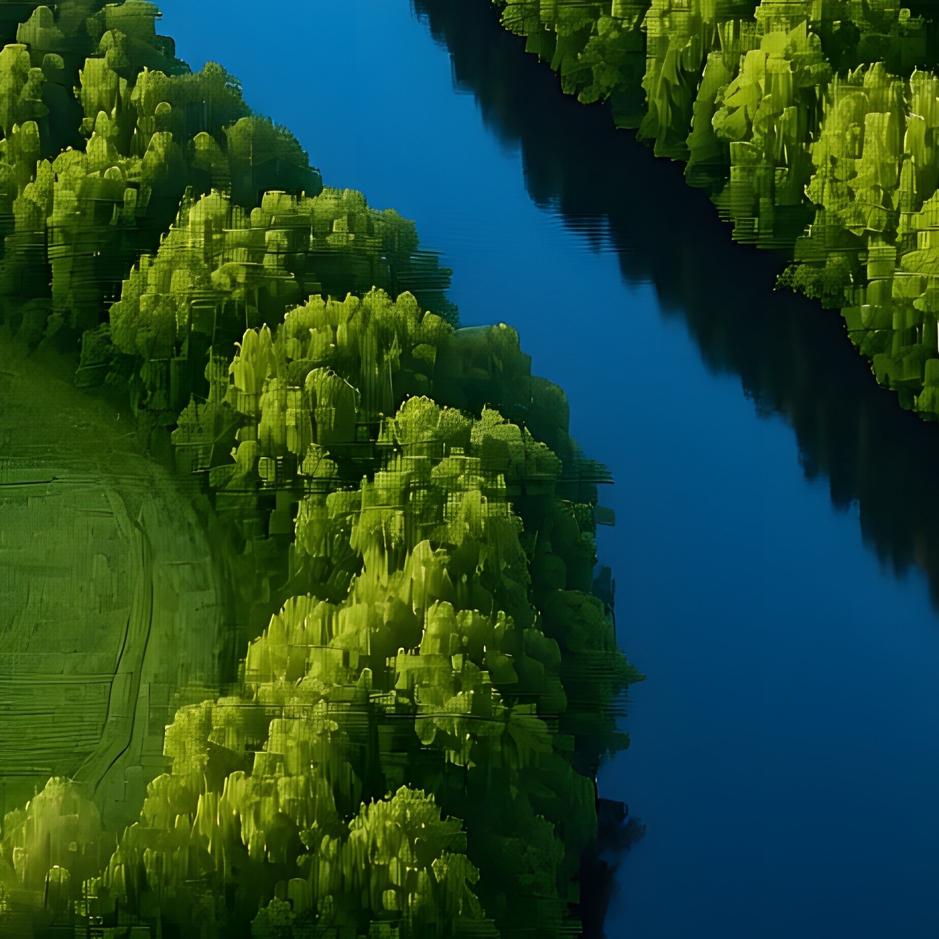 Aerial View Of A Forested Area With A Winding River Aerial Forest - Full Resolution Quality Preview