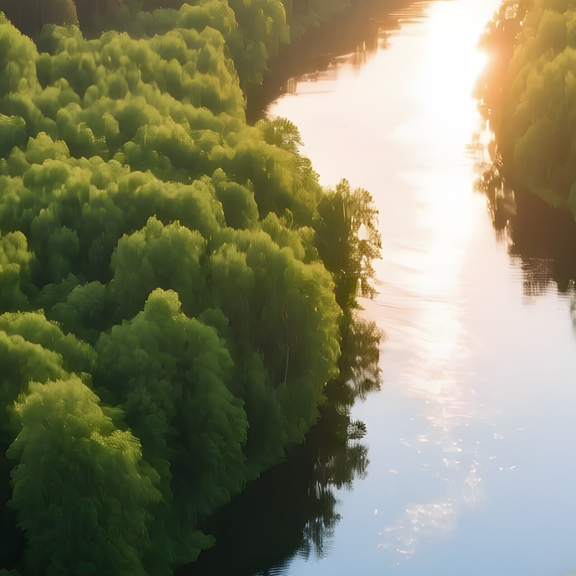Aerial View Of A Lush Green Forest And River Aerial Forest - Full Resolution Quality Preview