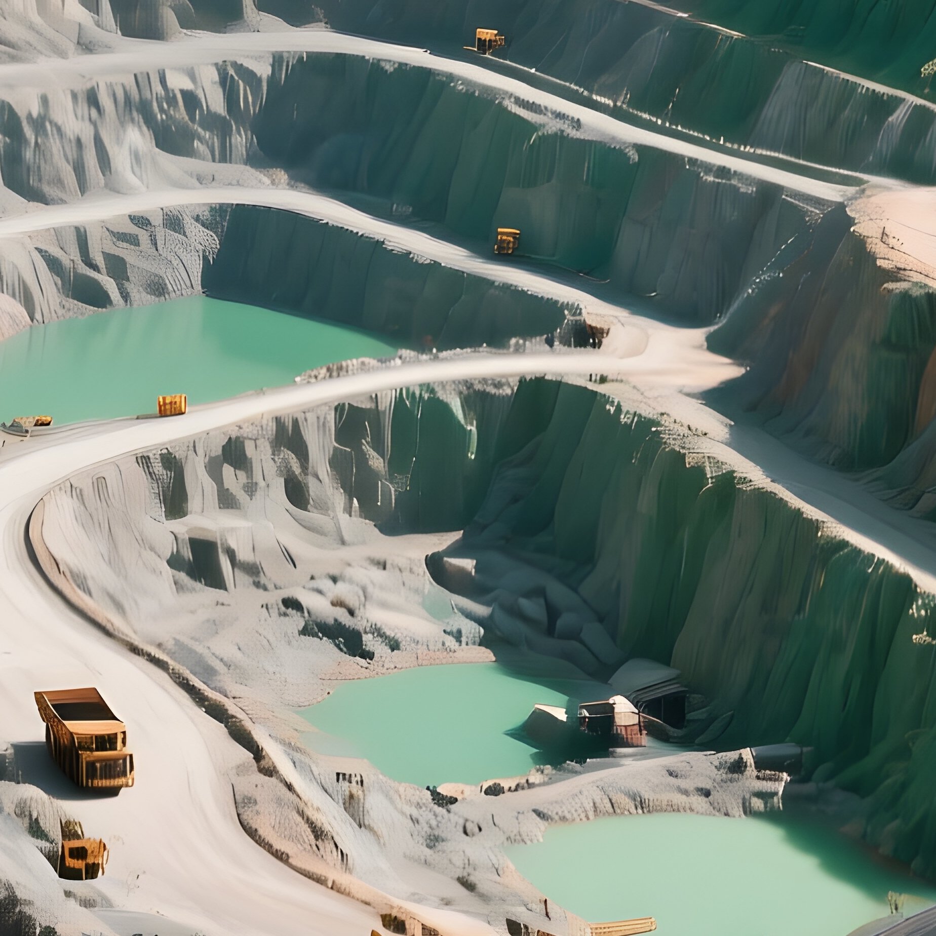Aerial View Of Terraced Copper Mine With Ant Size Trucks - Full Resolution Quality Preview