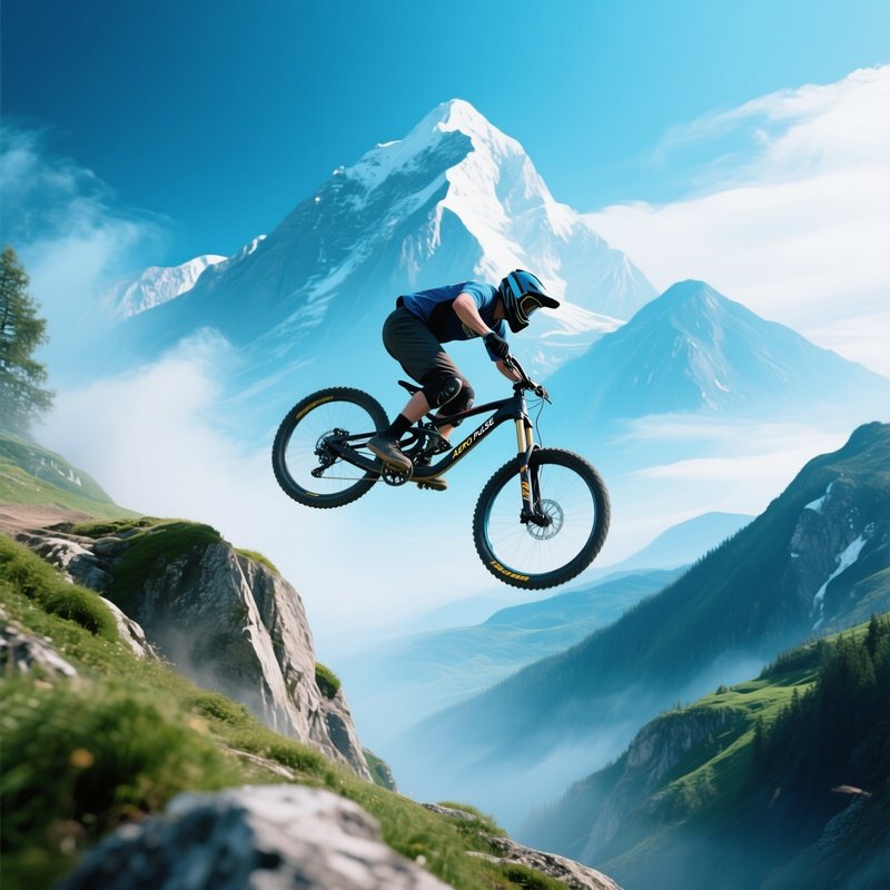 Aero Pulse Mountain Biker Flying Through Forest Of Light