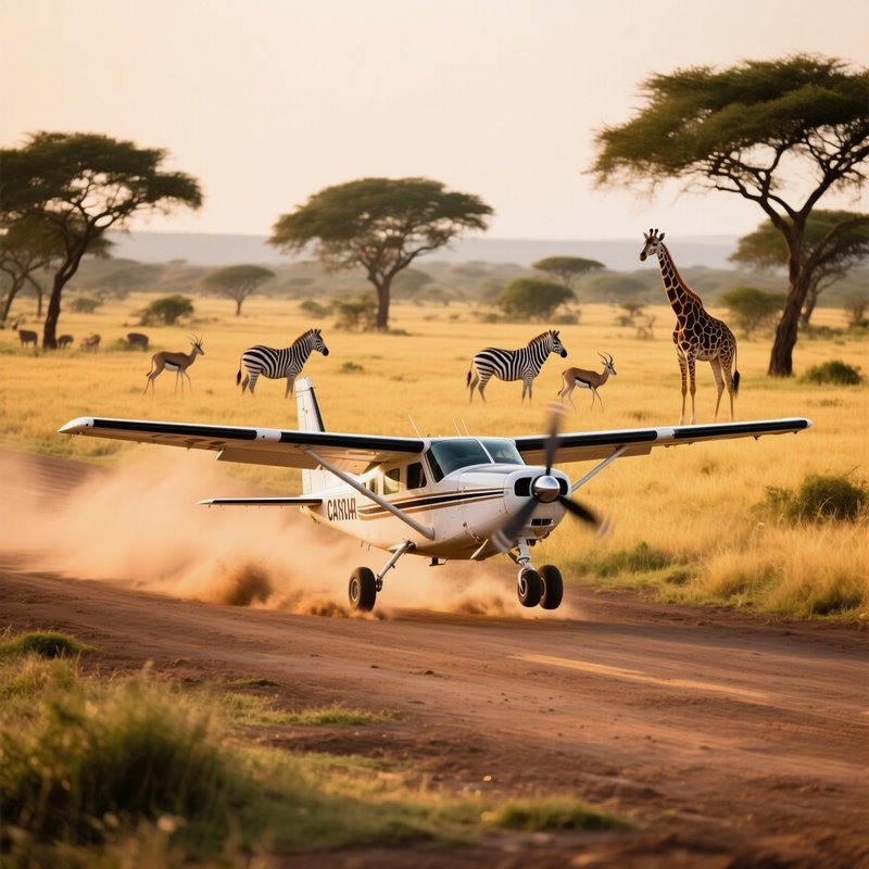 African Airstrip Cessna Landing Wildlife