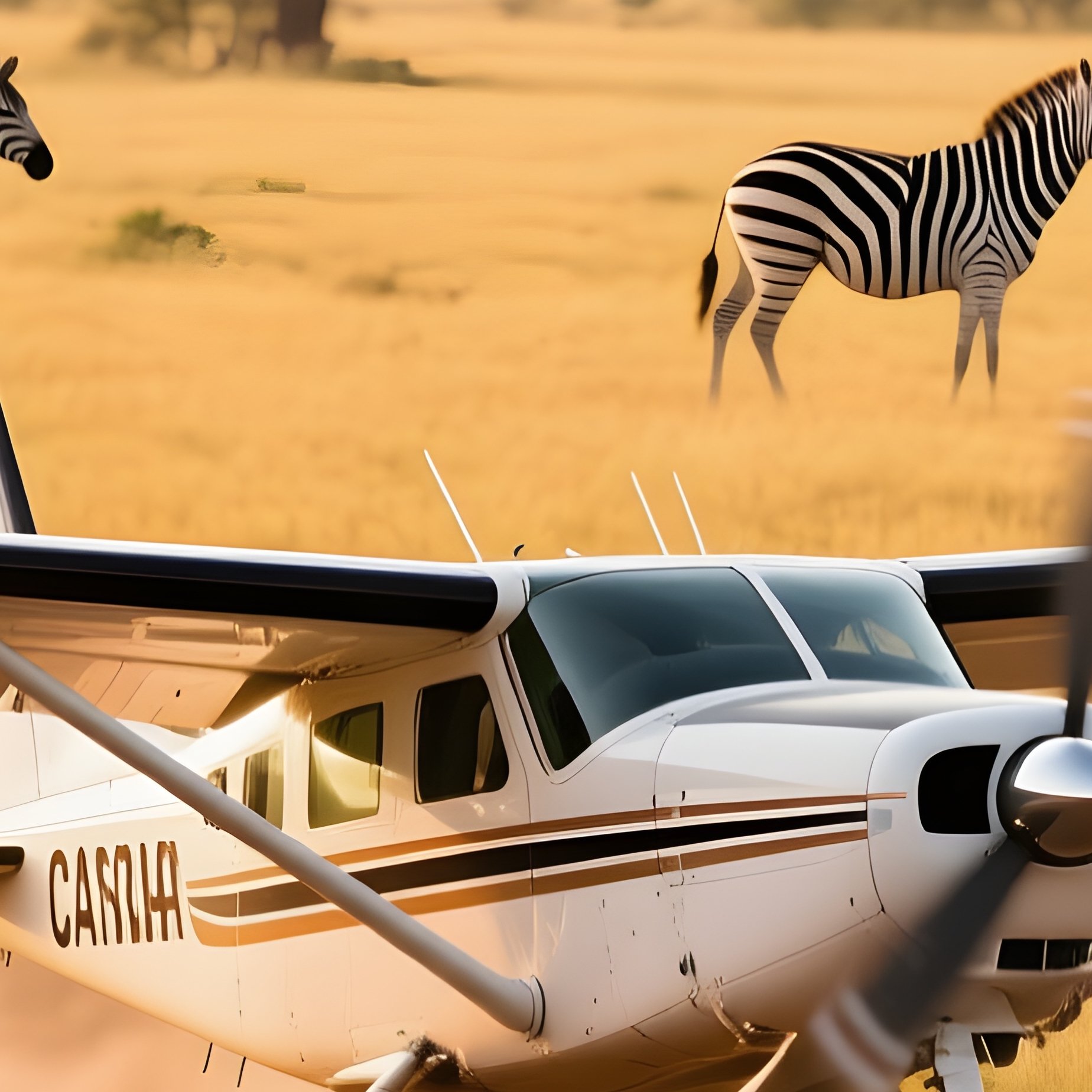 African Airstrip Cessna Landing Wildlife - Full Resolution Quality Preview