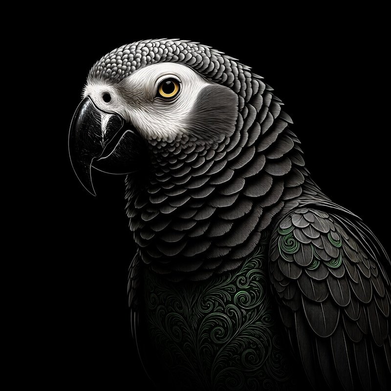 African Grey Parrot Ornate Art