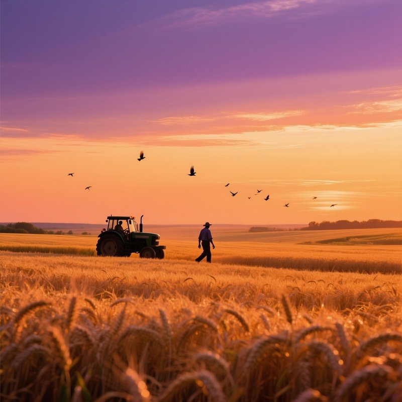 Agricultural Field During Sunset