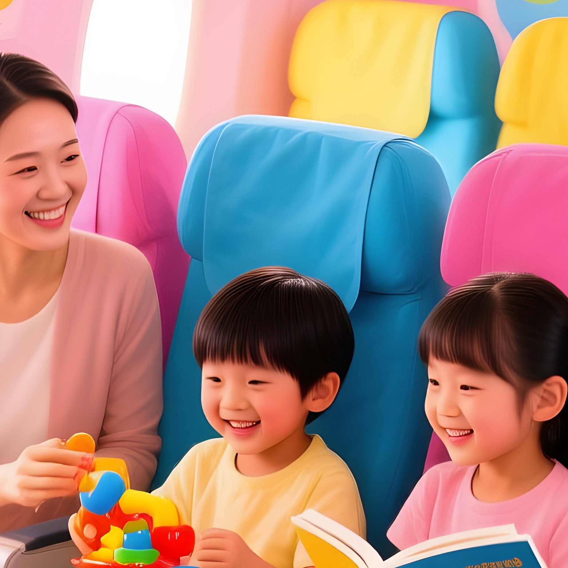 Airplane Interior With Children And Families - Full Resolution Quality Preview