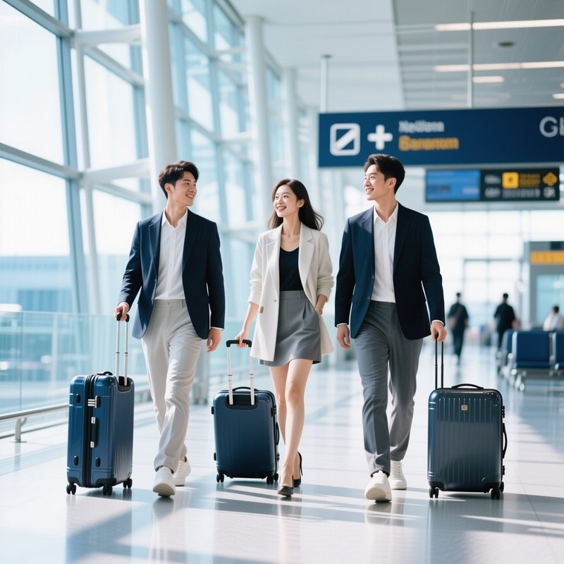 Airport Friends With Stylish Luggage