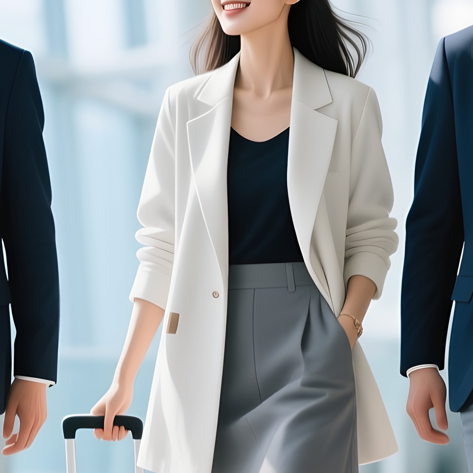 Airport Friends With Stylish Luggage - Full Resolution Quality Preview