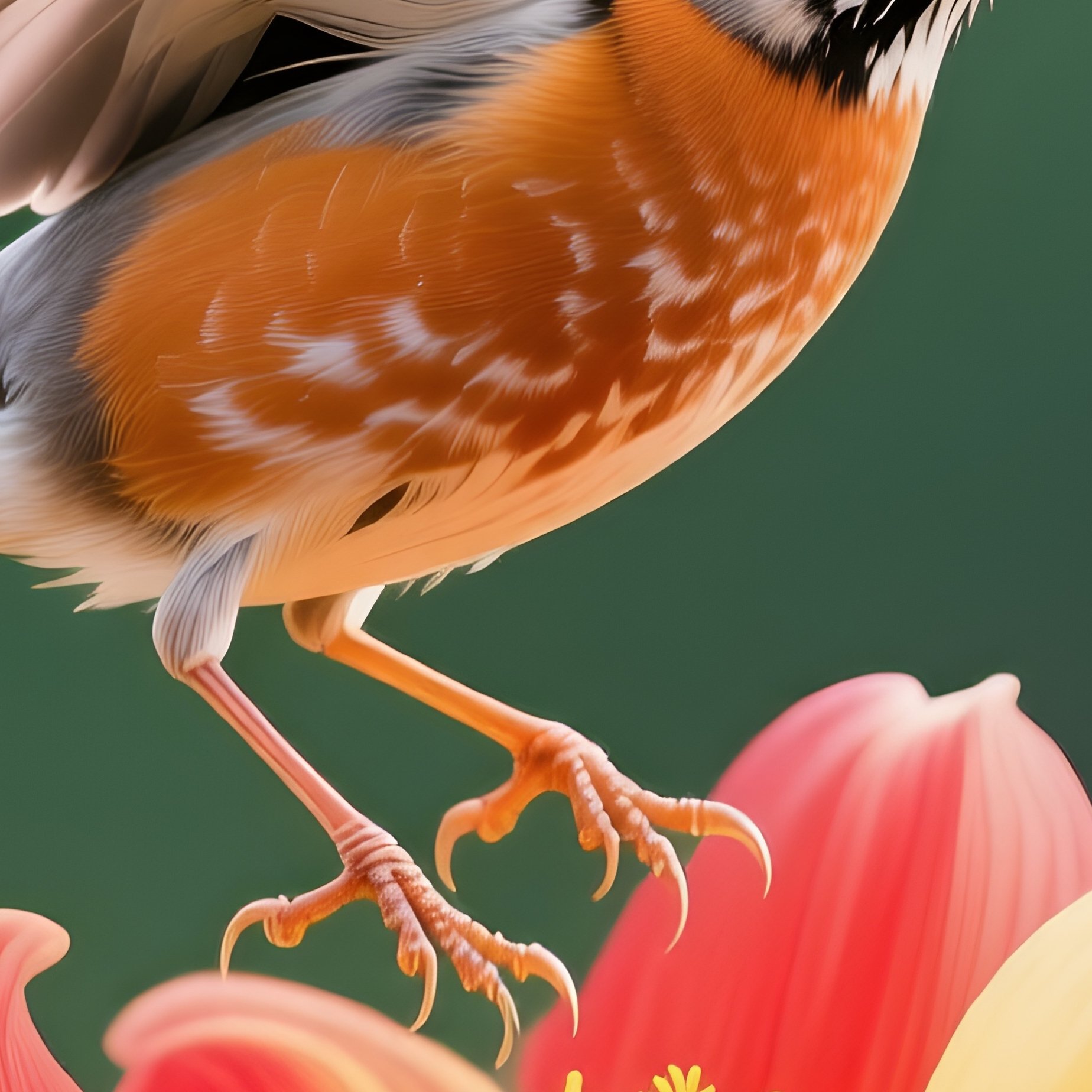 American Robin Blooming Flower Landing - Full Resolution Quality Preview