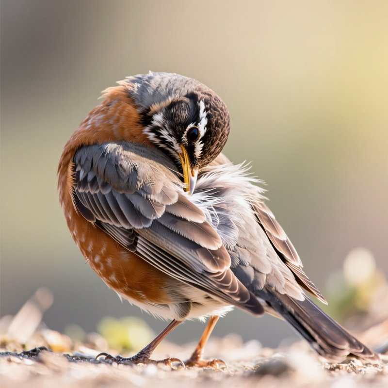 American Robin Preening Feathers Softhlight