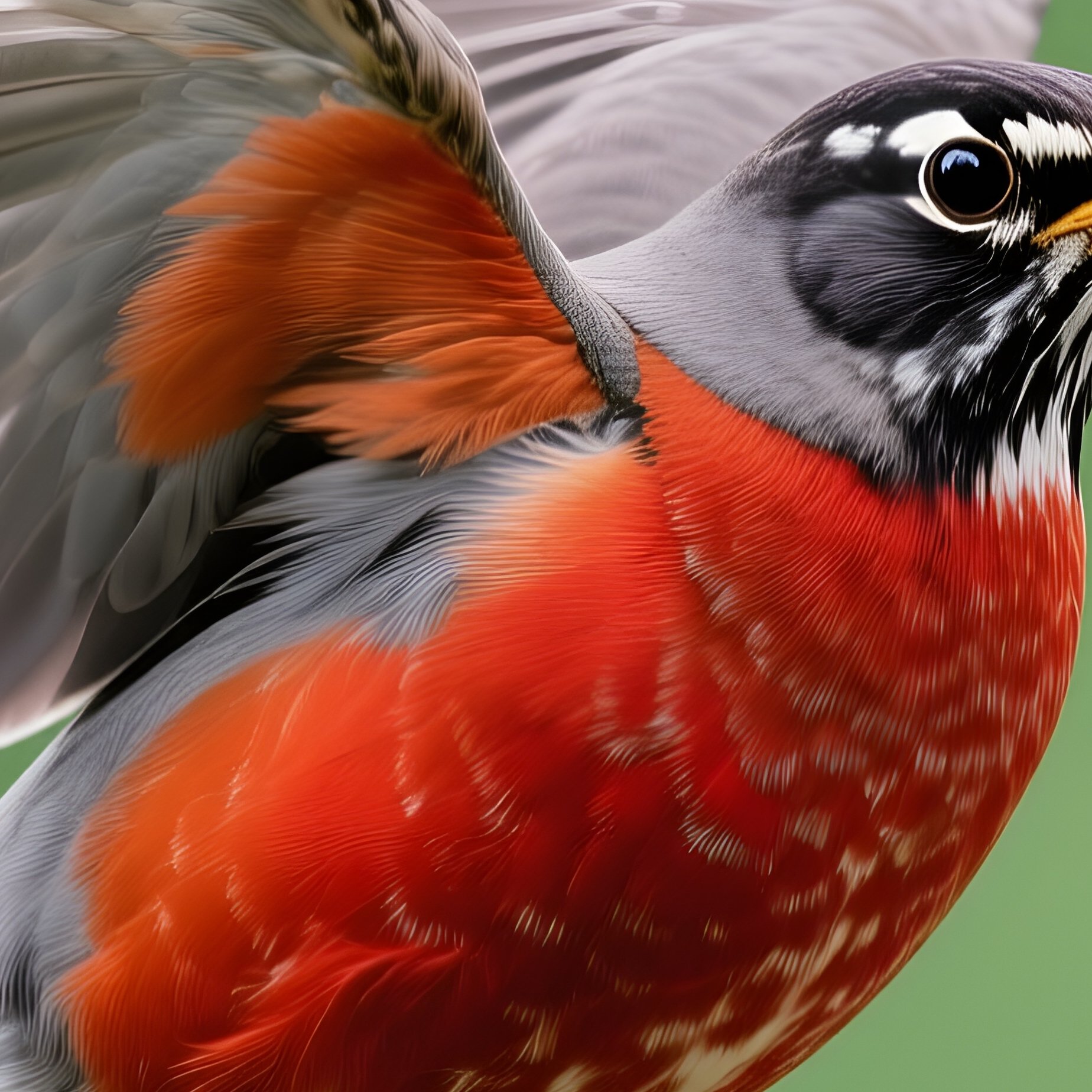 American Robin Stretching Wings After Flight - Full Resolution Quality Preview