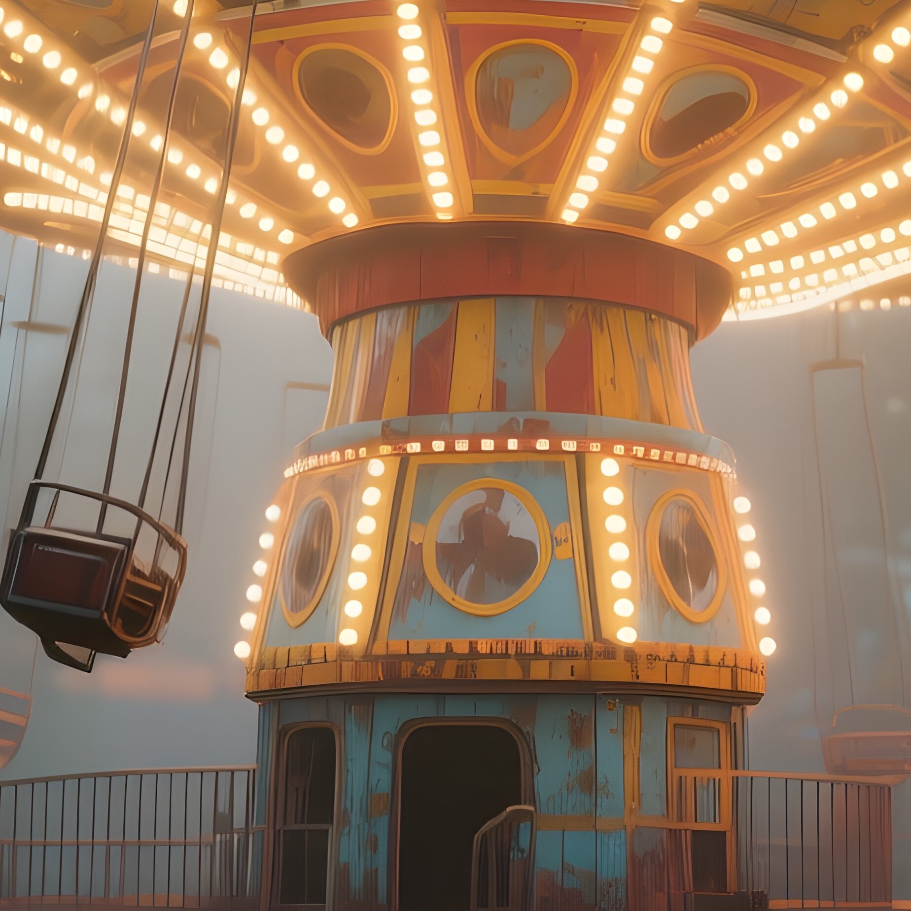 An Abandoned Amusement Park Ride Illuminated By Flickering Strobe Lights, Creating Disorienting - Full Resolution Quality Preview