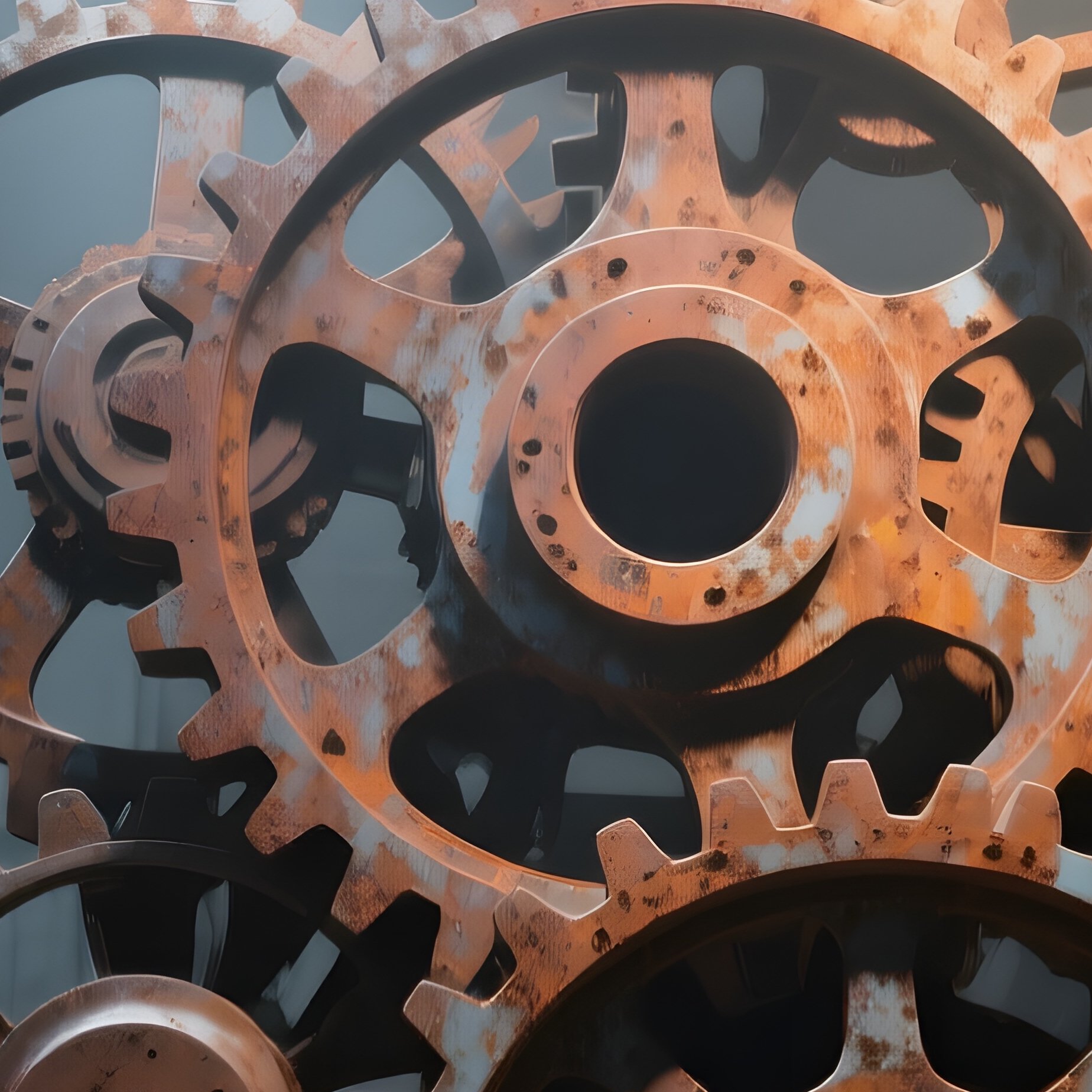 An Abandoned Factory Repurposed For Art, With Massive Rusted Gears Turned Into Abstract Sculptures, - Full Resolution Quality Preview