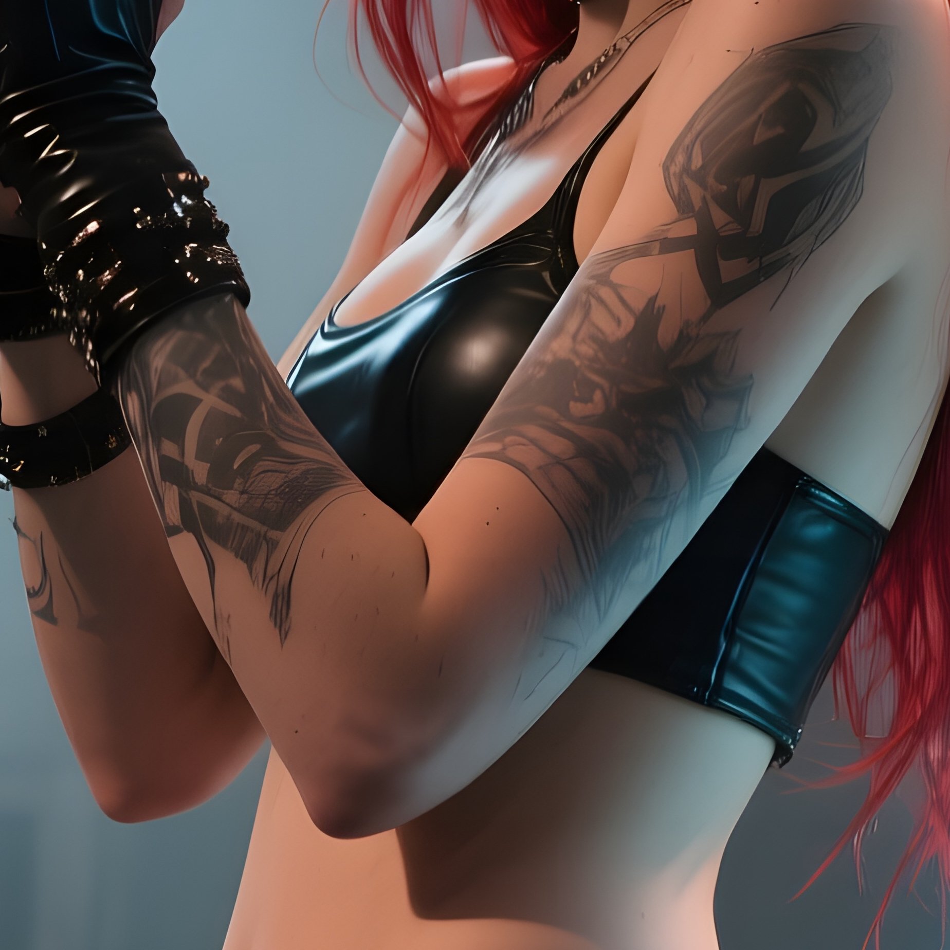 An Abandoned Factory Turned Music Venue, A Rock‑Styled Singer With Long Red Hair Grips A Futuristic - Full Resolution Quality Preview