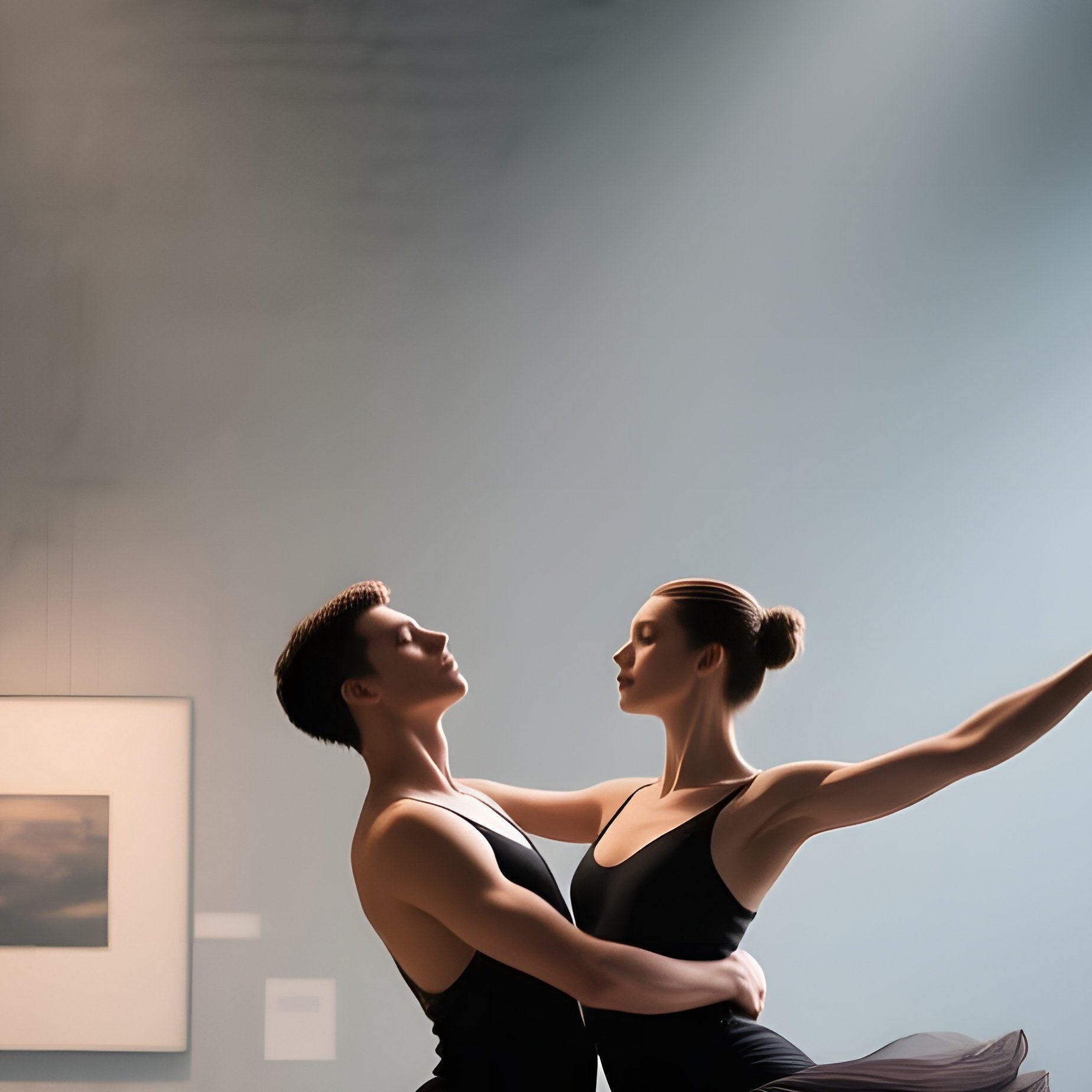 An Abandoned Industrial Loft Transformed Into An Art Gallery, Where Two Dancers Perform - Full Resolution Quality Preview
