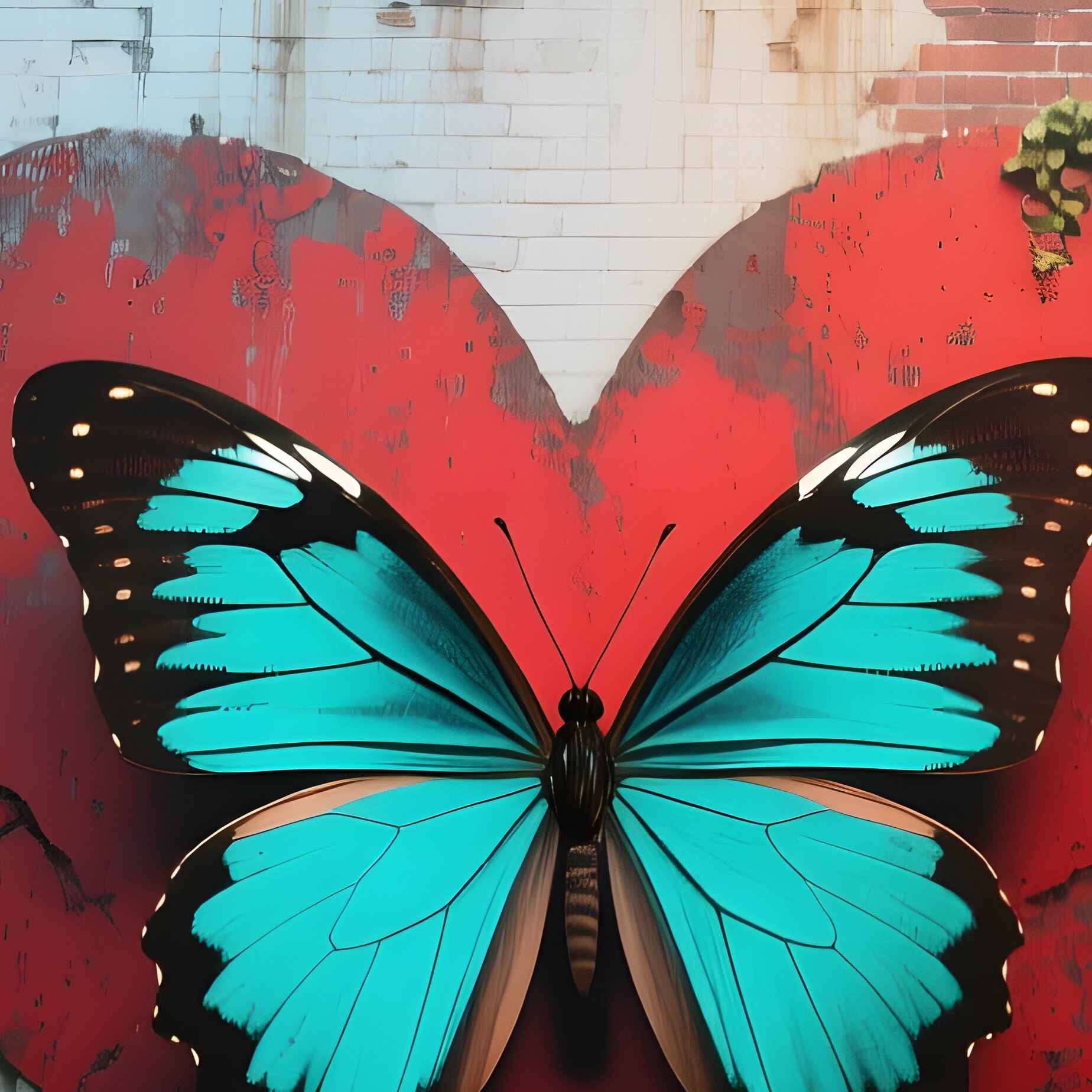 An Abandoned Industrial Warehouse Lit By Filtered Skylights, Where Rust‑Red And Teal Butterflies - Full Resolution Quality Preview