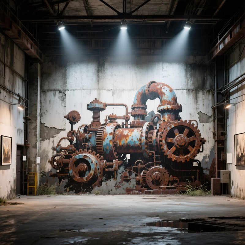 An Abandoned Industrial Warehouse Turned Gallery, With Gritty Concrete Walls Being Covered By A
