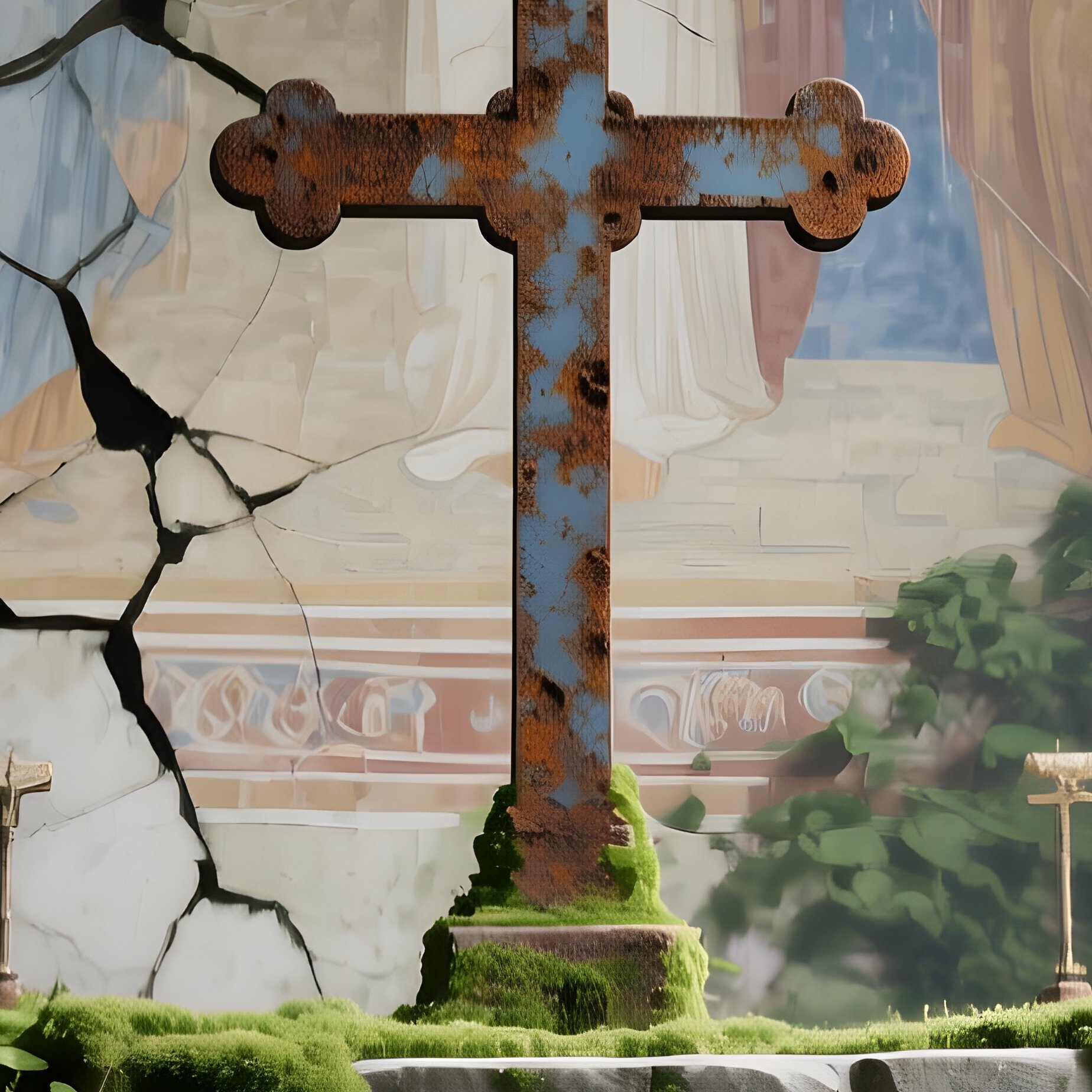 An Abandoned Monastery Altar Reclaimed By Nature, Vines Crawling Over Cracked Frescoes, A - Full Resolution Quality Preview