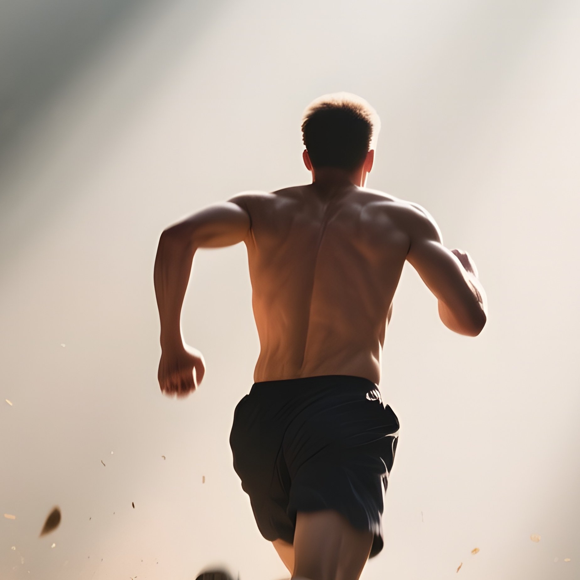 An Abandoned Railway Tunnel Illuminated By Shafts Of Sunlight, A Naked Runner Sprinting Forward, - Full Resolution Quality Preview