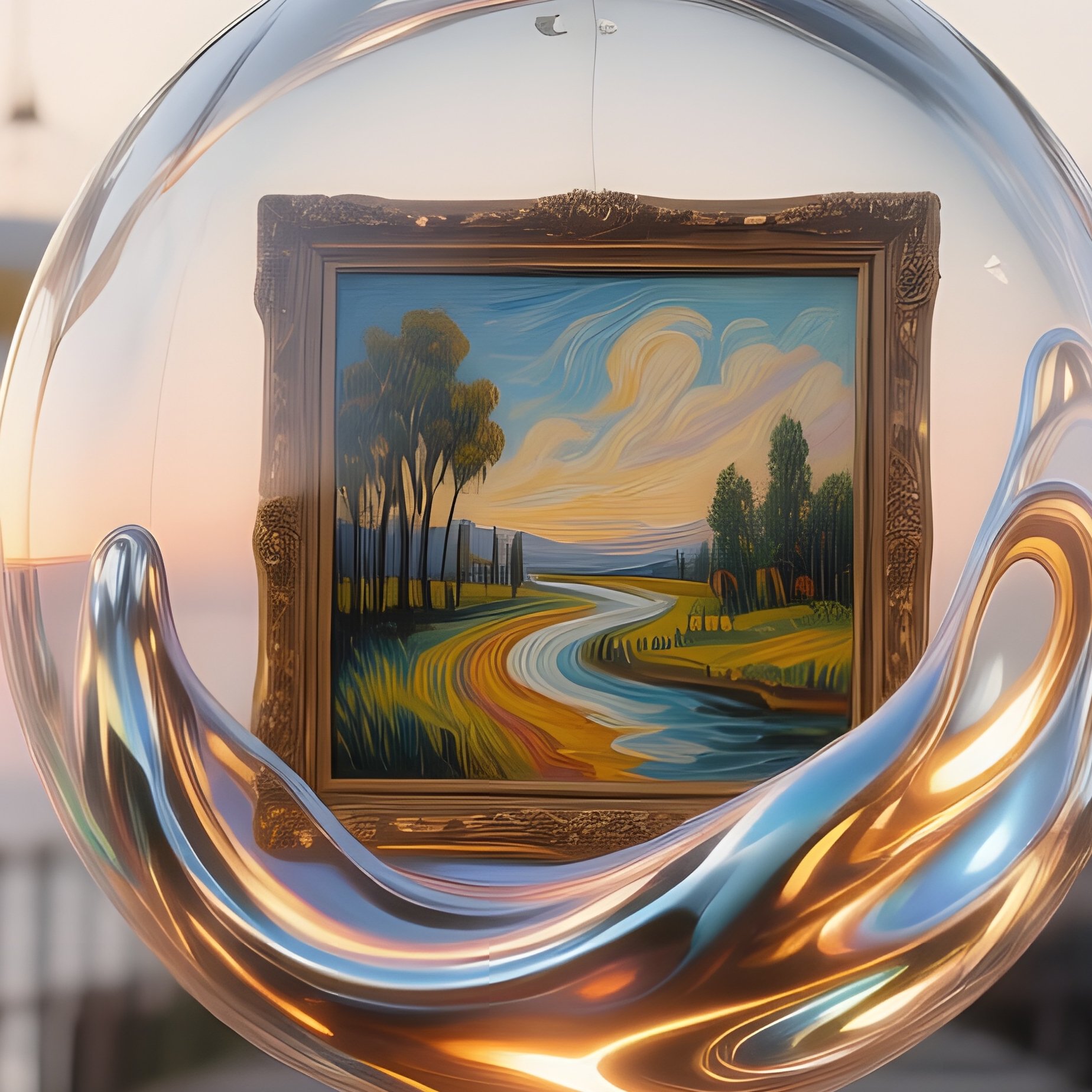 An Abandoned Seaside Pier At Sunrise, Where Rusted Metal Frames Support Glass Orbs Containing - Full Resolution Quality Preview