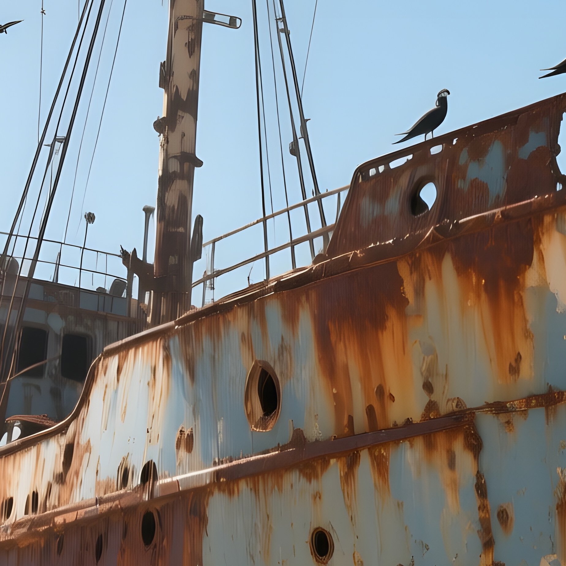 An Abandoned Shipwreck Half‑Buried In Sand On A Remote Island, Rusted Hull Glinting In The Harsh - Full Resolution Quality Preview