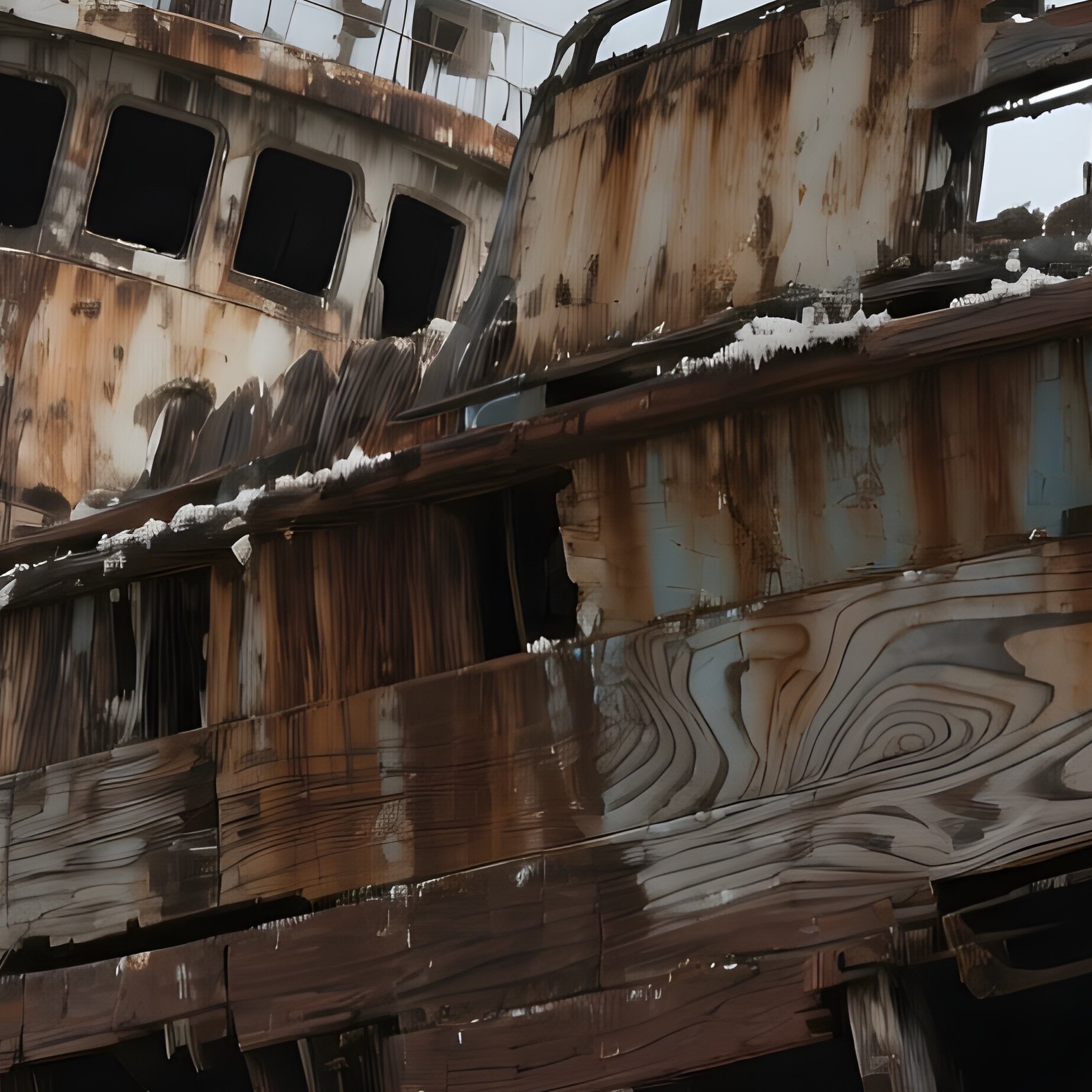An Abandoned Shipwreck On A Sandy Shore, Its Hull Made Of Weathered Cedar Showing Grain Patterns - Full Resolution Quality Preview