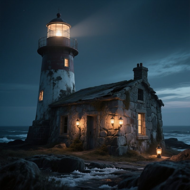 An Abandoned Stone Lighthouse Converted Into A Dwelling, Its Rugged Granite Walls Weathered By Salt