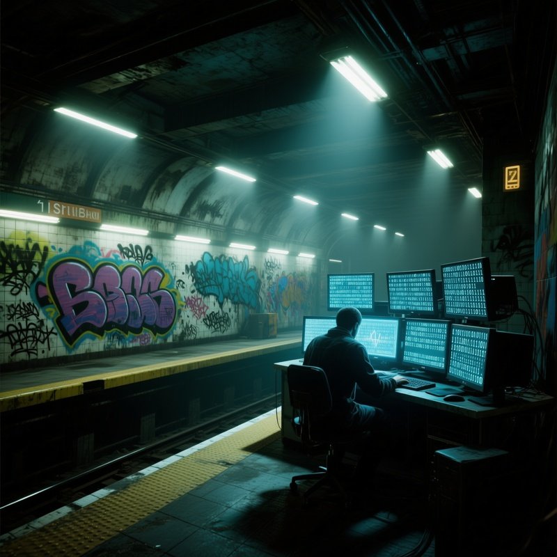 An Abandoned Subway Station Transformed Into An Underground Hack Haven, Graffiti Art Depicting