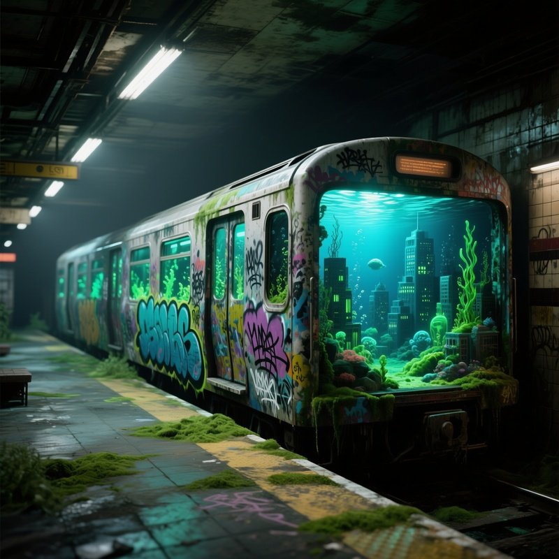 An Abandoned Subway Station Transformed Into An Art Installation, Where Graffiti Covered Train Cars