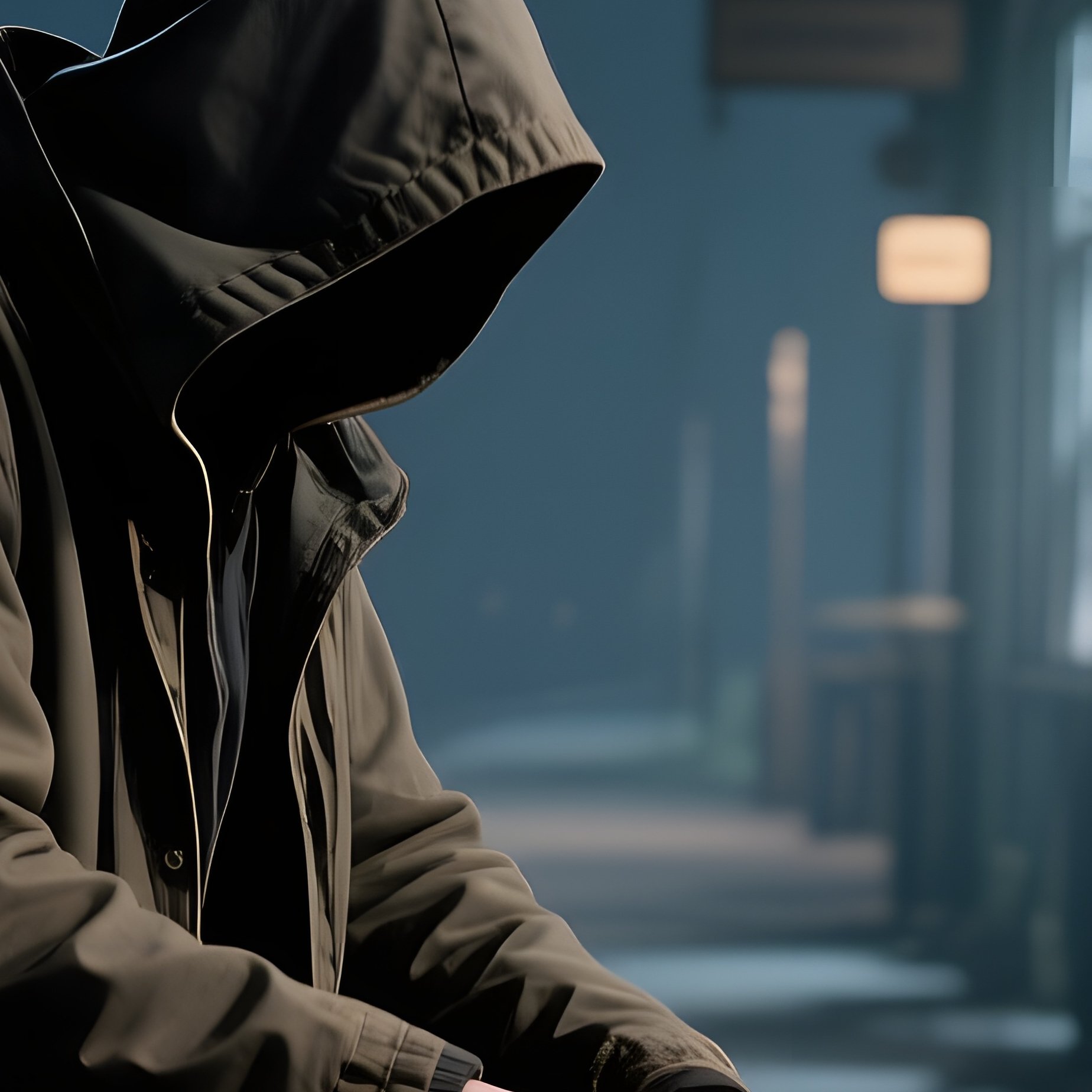 An Abandoned Train Station Platform At Night, A Lone Figure In A Hooded Jacket Manipulates A Set Of - Full Resolution Quality Preview
