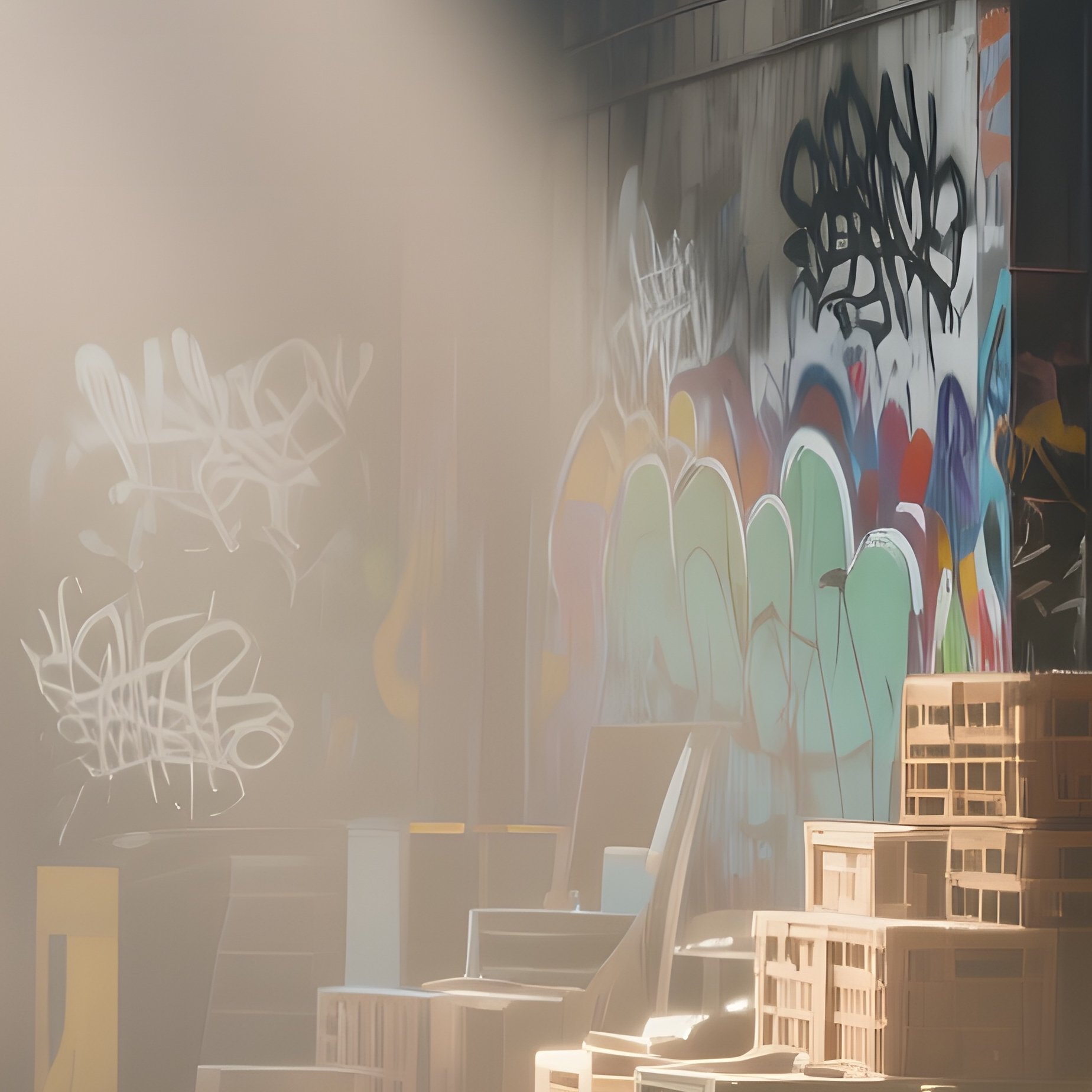 An Abandoned Warehouse Interior Bathed In Shafts Of Dusty Sunlight, Crates Stacked Haphazardly, - Full Resolution Quality Preview