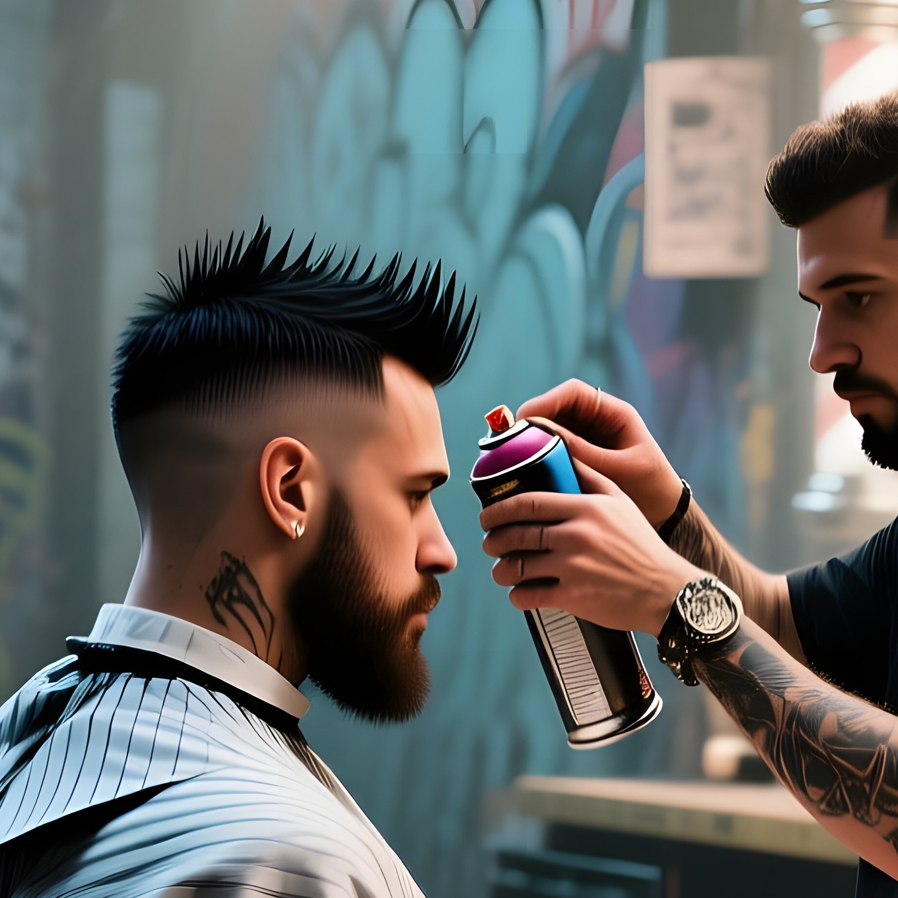 An Abandoned Warehouse Turned Pop‑Up Barbershop, Graffiti Walls Illuminated By Spotlights; A Street - Full Resolution Quality Preview