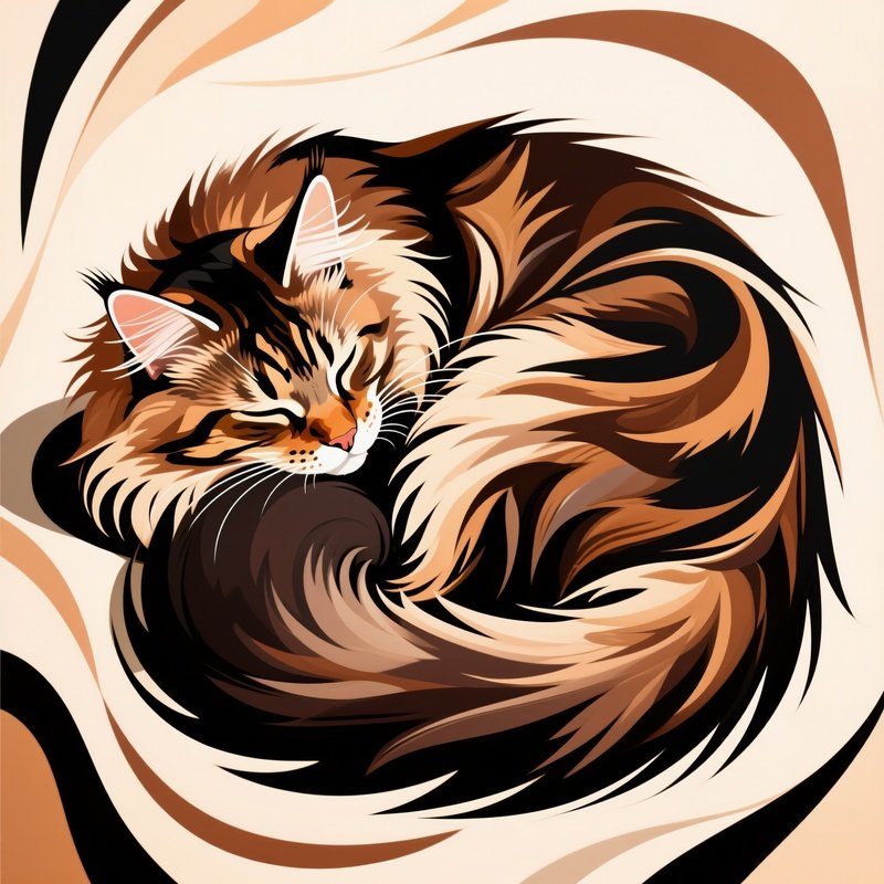 An Abstract Art Of A Curling Maine Coon Cat