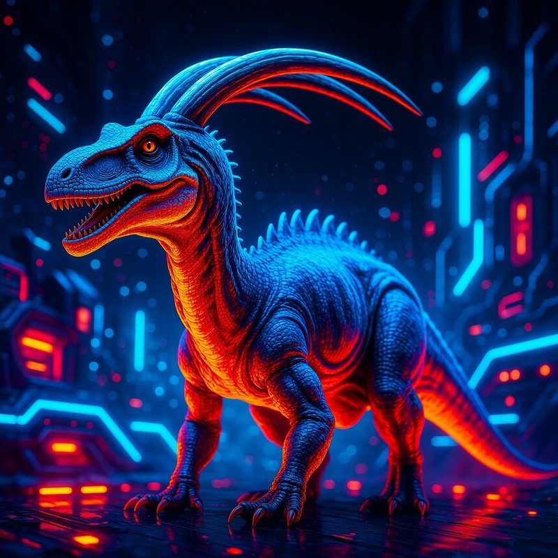 An Abstract Artwork Of An Iguanodon In Sci Fi Setting