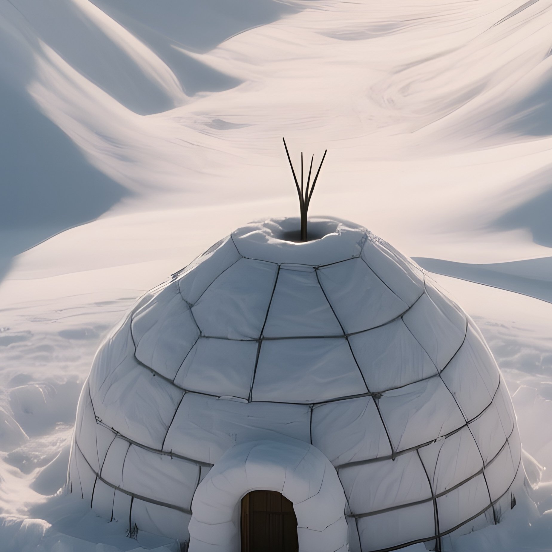 An Aerial Perspective Of A Solitary Igloo Nestled In A Deep Snowdrift Valley, The Low Sun Casting - Full Resolution Quality Preview