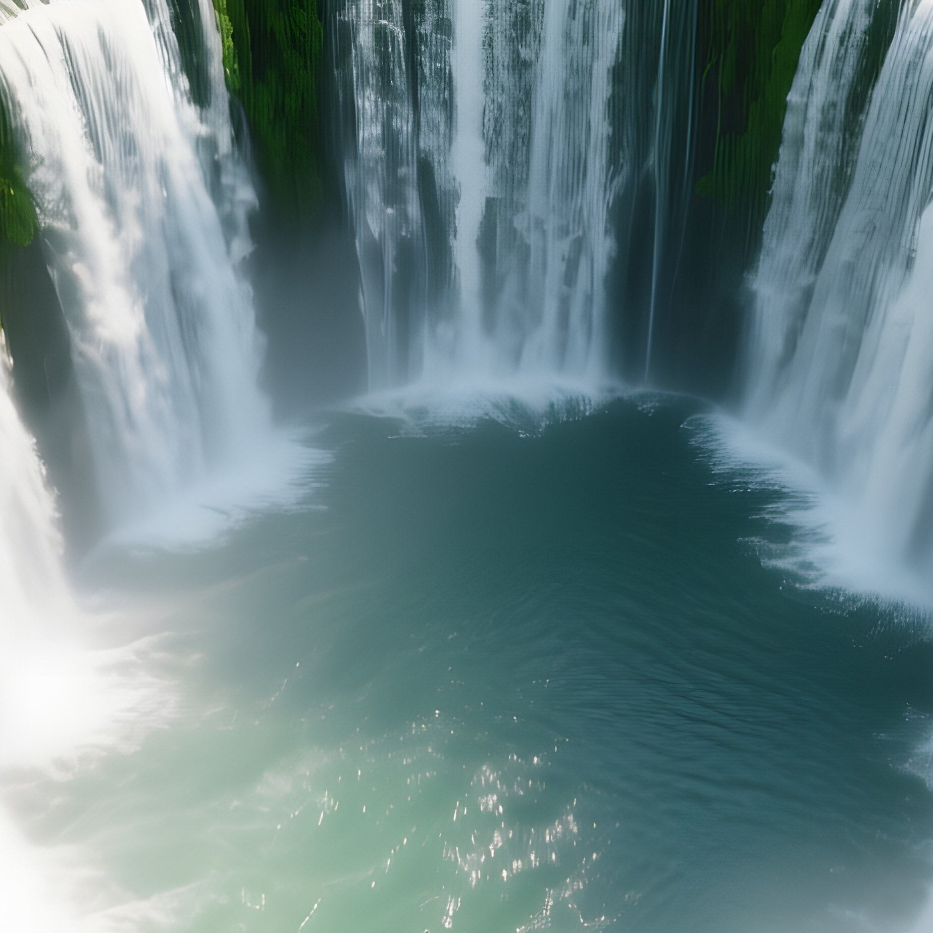An Aerial Perspective Of A Waterfall Forming A Perfect Circle In A Shallow Lagoon, Surrounded By - Full Resolution Quality Preview