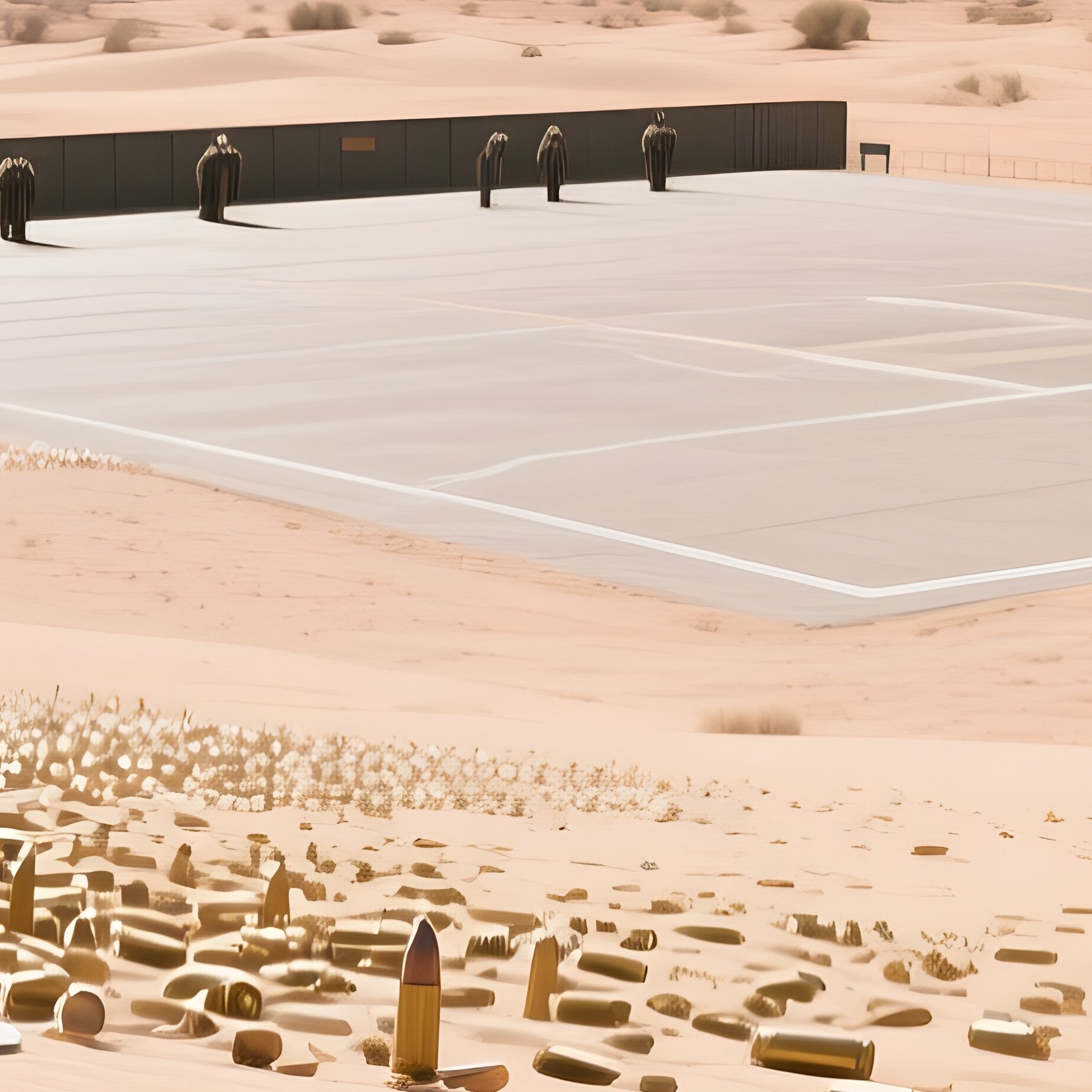 An Aerial Shot Of A Desert Training Range At Midday, Countless Spent Casings Scattered Across The - Full Resolution Quality Preview