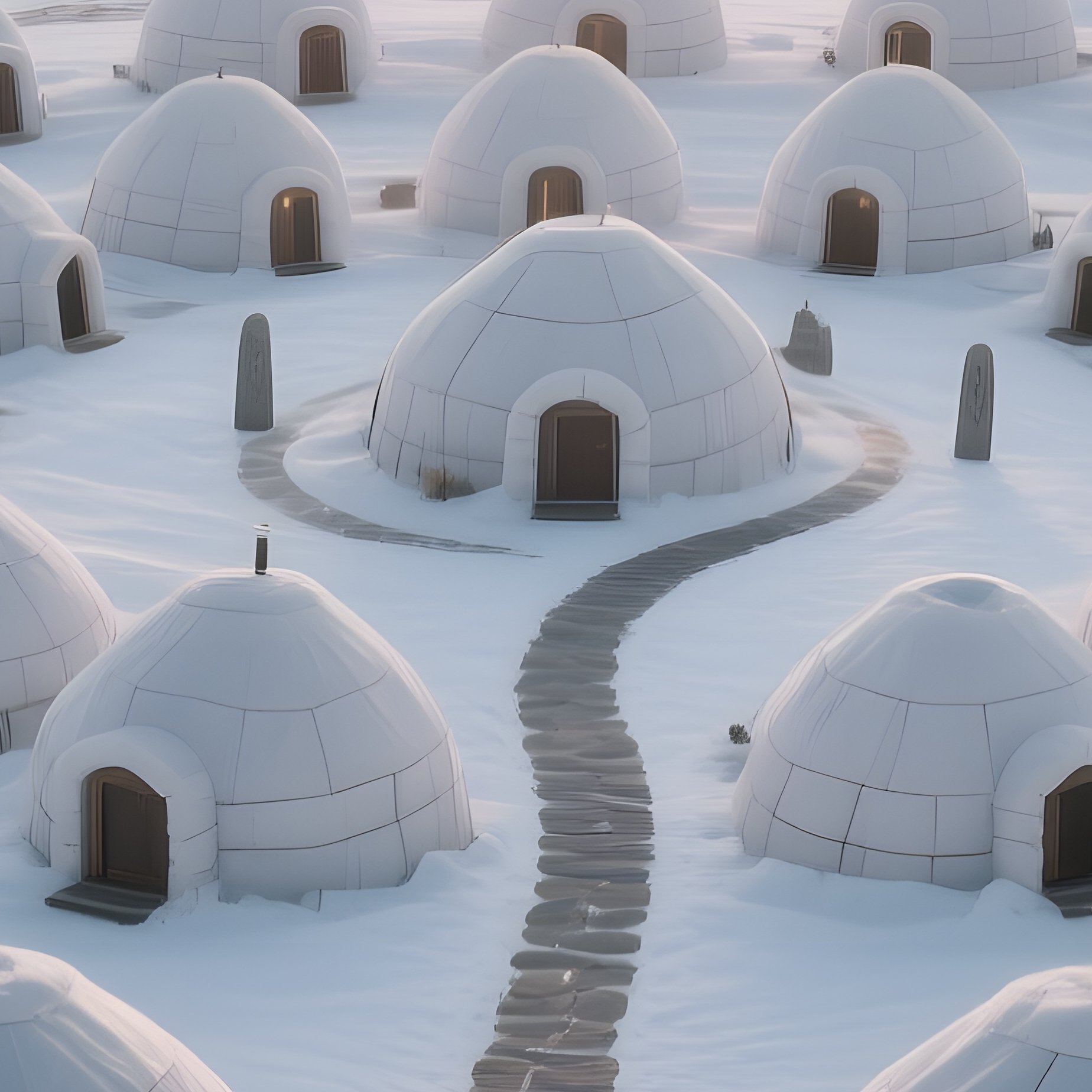 An Aerial View Of A Sprawling Arctic Settlement With Interconnected Igloos Forming A Circular - Full Resolution Quality Preview