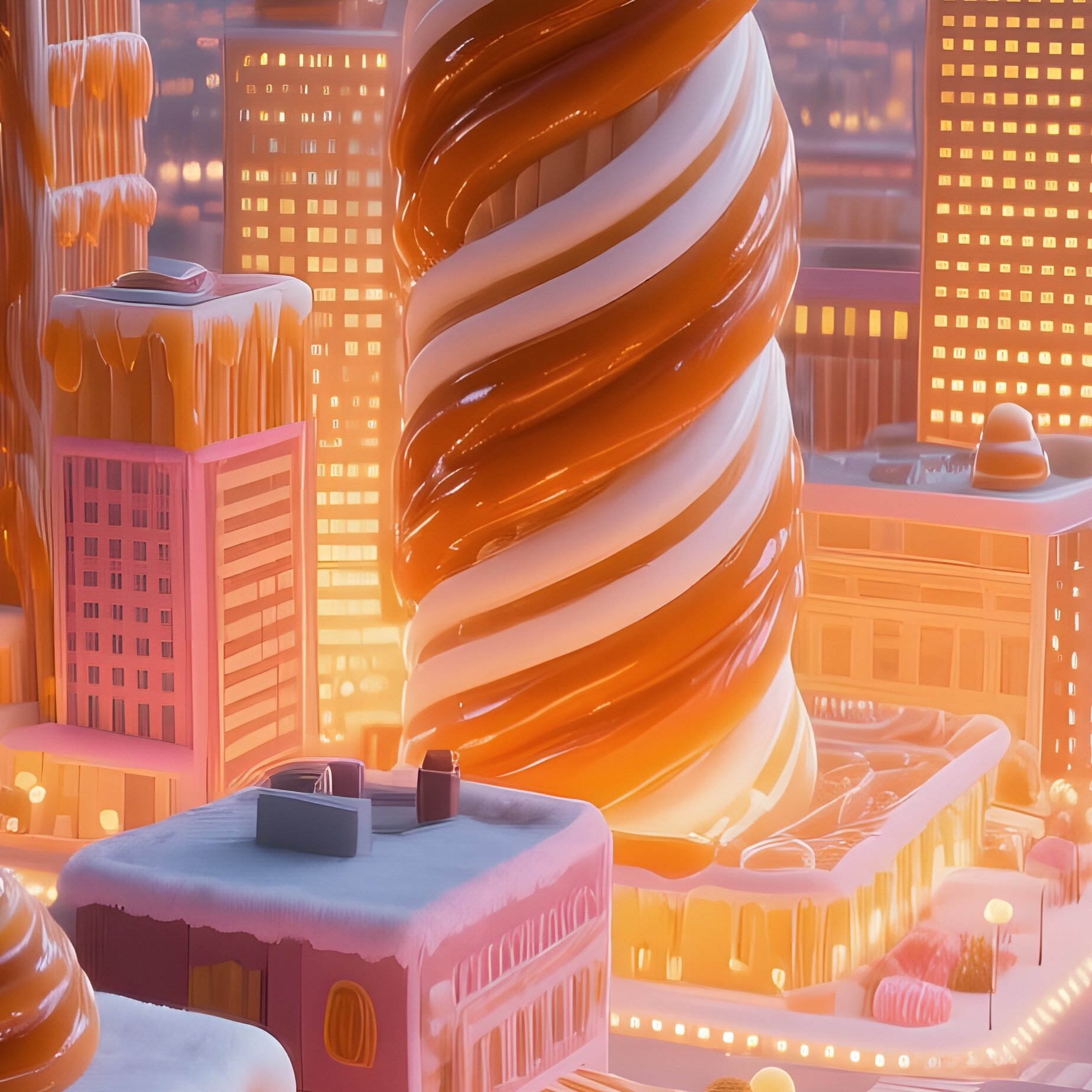 An Aerial View Of A Sprawling Sugar Cityscape At Night, Streets Lit By Tiny Led Lights Embedded In - Full Resolution Quality Preview