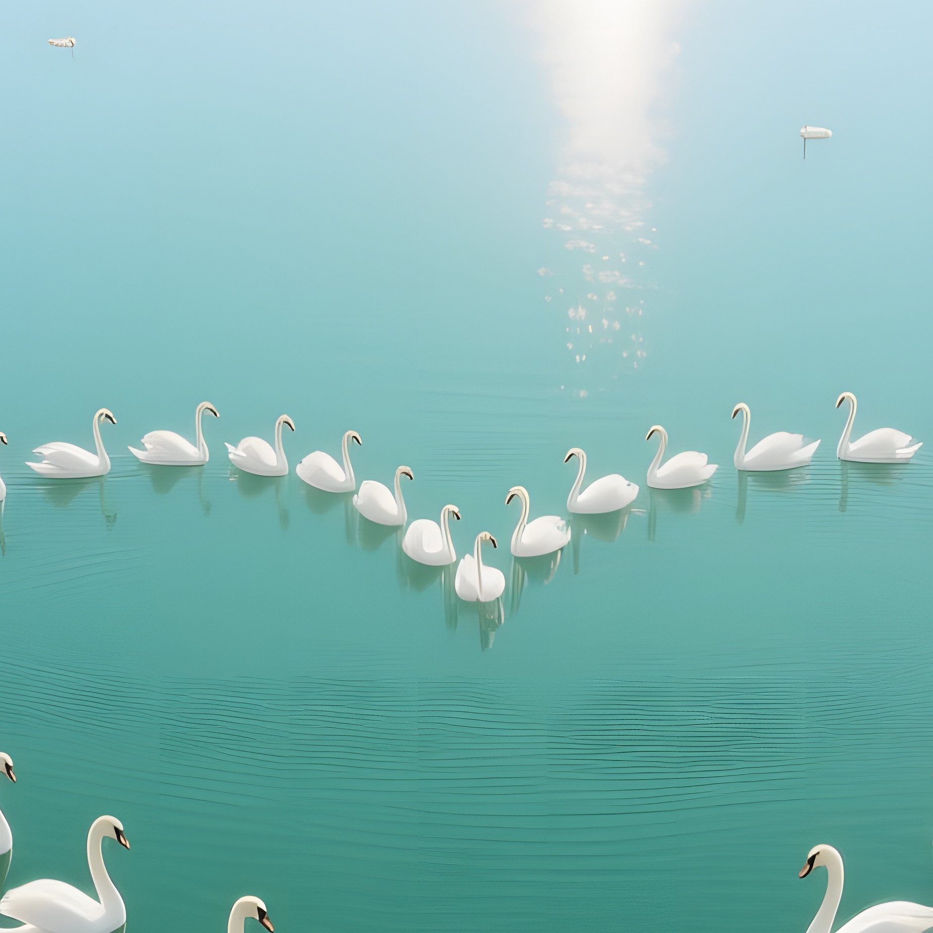 An Aerial View Of A Vast Emerald Lake Nestled Among Rolling Hills, Sun High Overhead Casting Crisp - Full Resolution Quality Preview