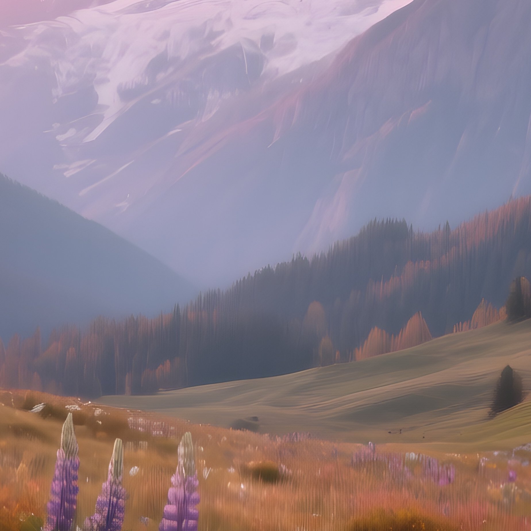An Alpine Meadow In Early Autumn, Edelweiss And Lupines Dotting The Landscape Beneath Towering - Full Resolution Quality Preview