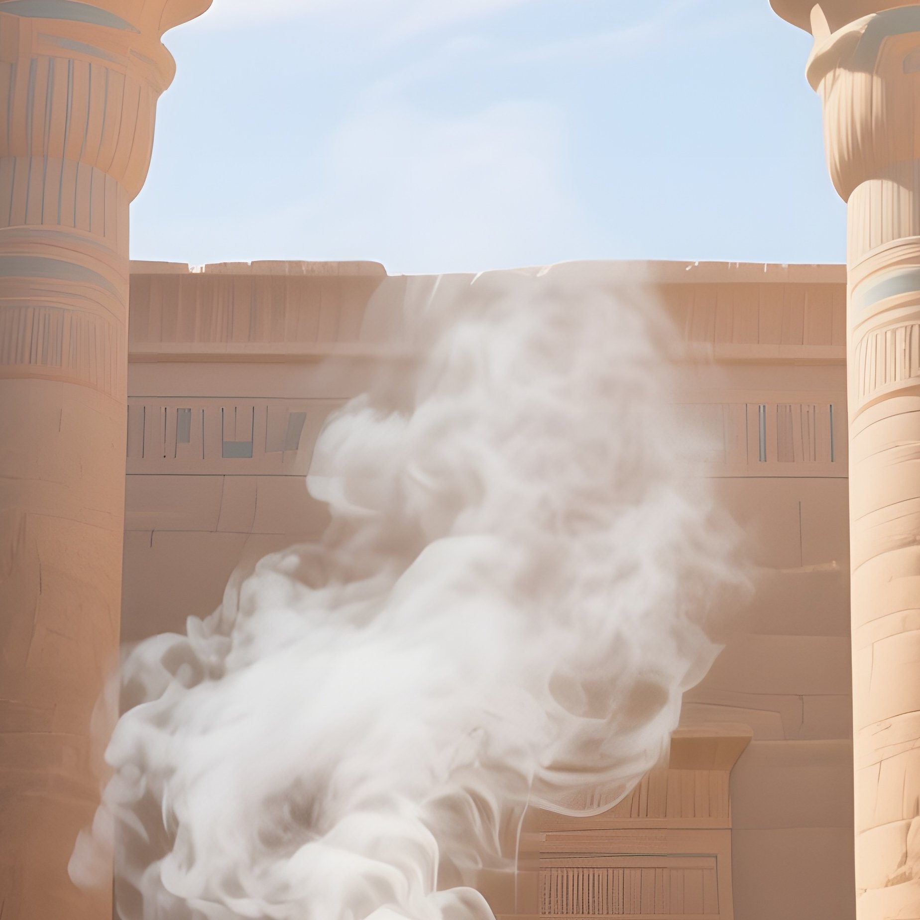 An Ancient Egyptian Temple Courtyard At Midday, Towering Sandstone Columns Bathed In Harsh - Full Resolution Quality Preview