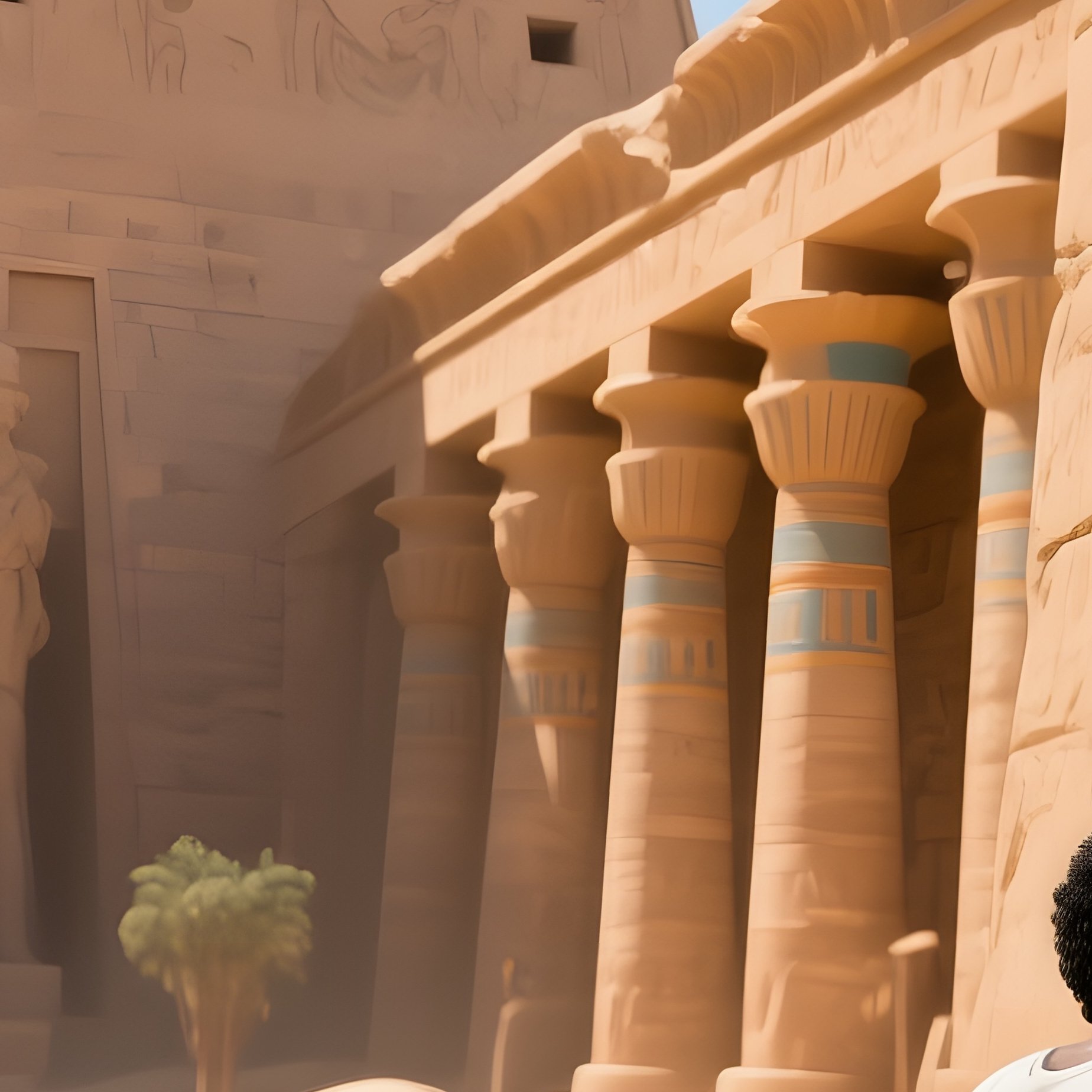 An Ancient Egyptian Temple Courtyard At Midday, Sun Blazing On Sandstone Walls While Artisans Apply - Full Resolution Quality Preview