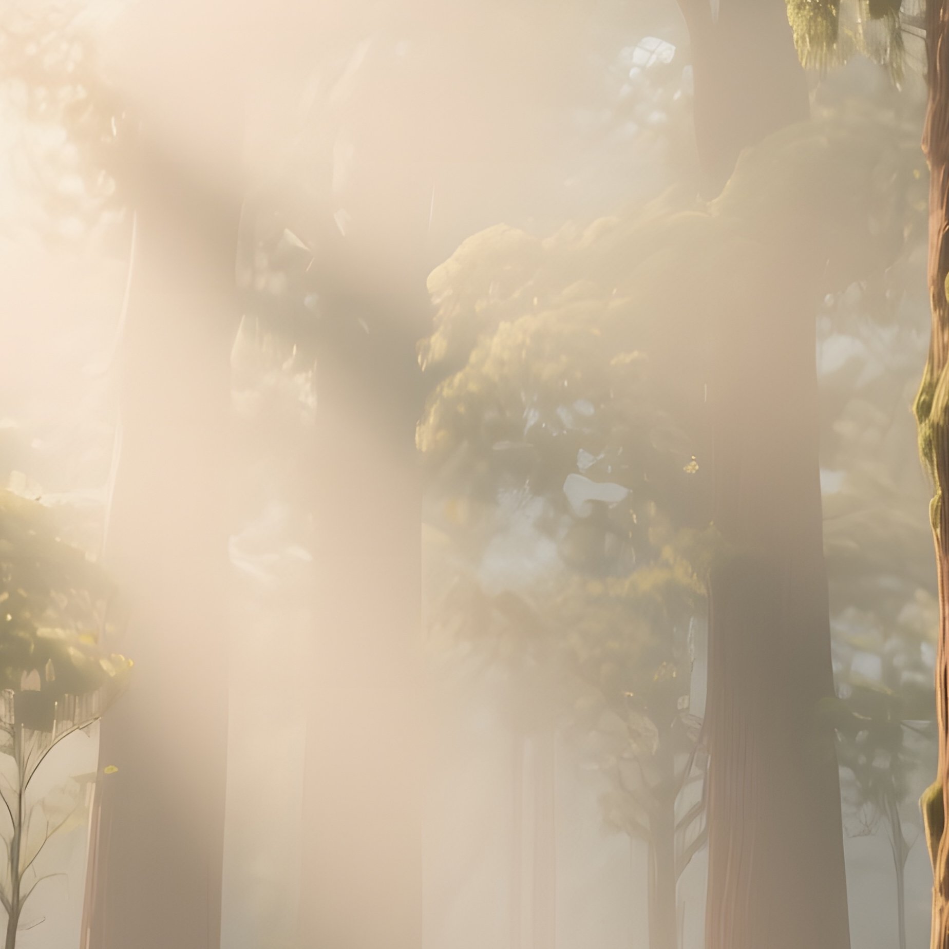 An Ancient Forest Clearing At Dawn, Towering Trees Crafted From Earthy Brown Clay With Mossy - Full Resolution Quality Preview